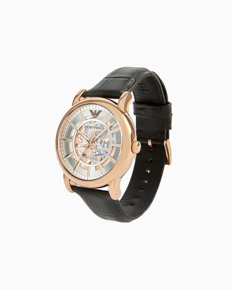 EMPORIO ARMANI MEN'S AUTOMATIC BLACK LEATHER WATCH outlook