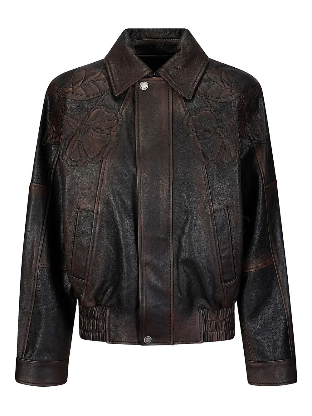 appliqued leather jacket - 1