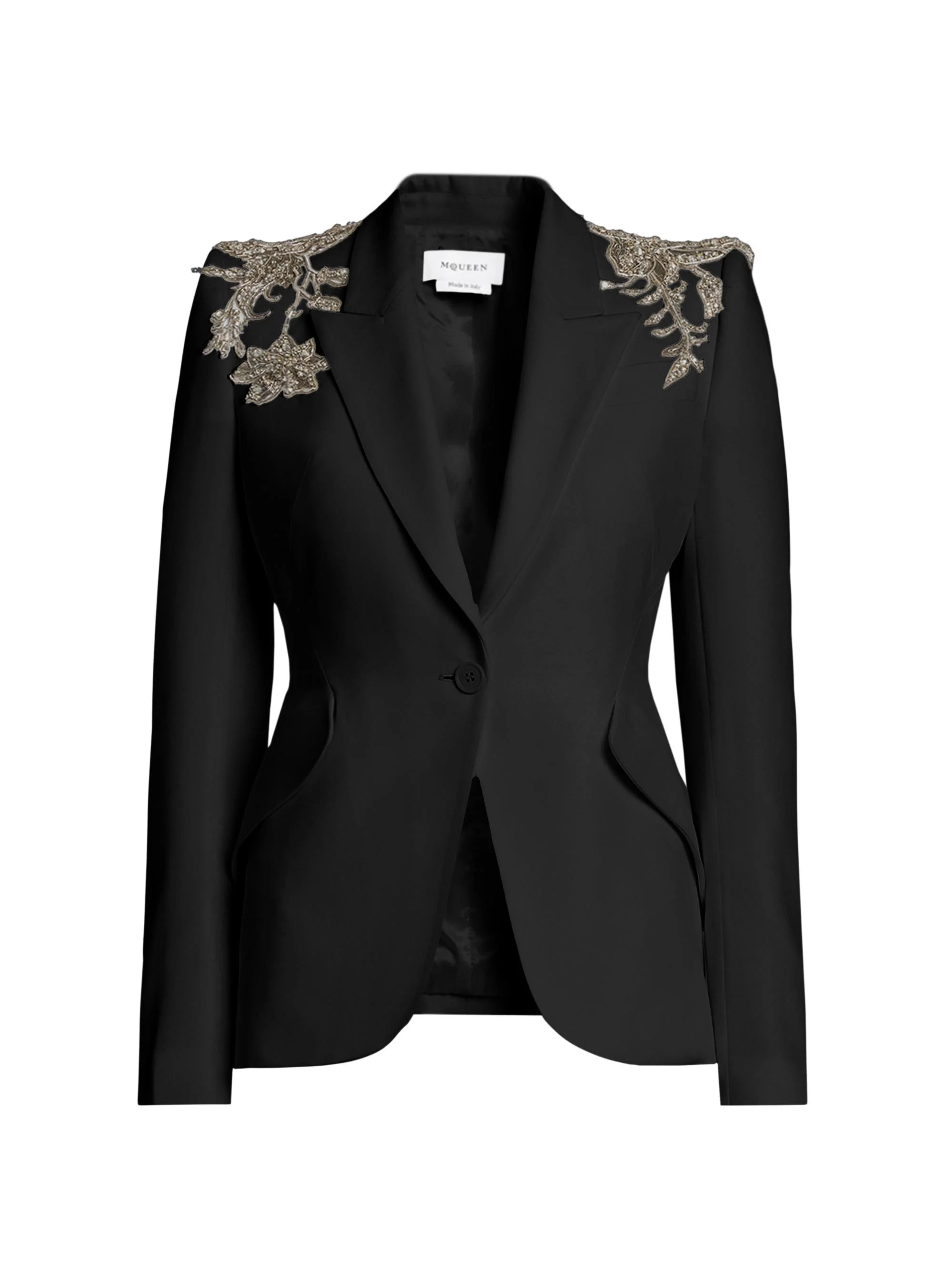 Women's Shoulder-Embellished Peak Lapel Jacket - Black - 1