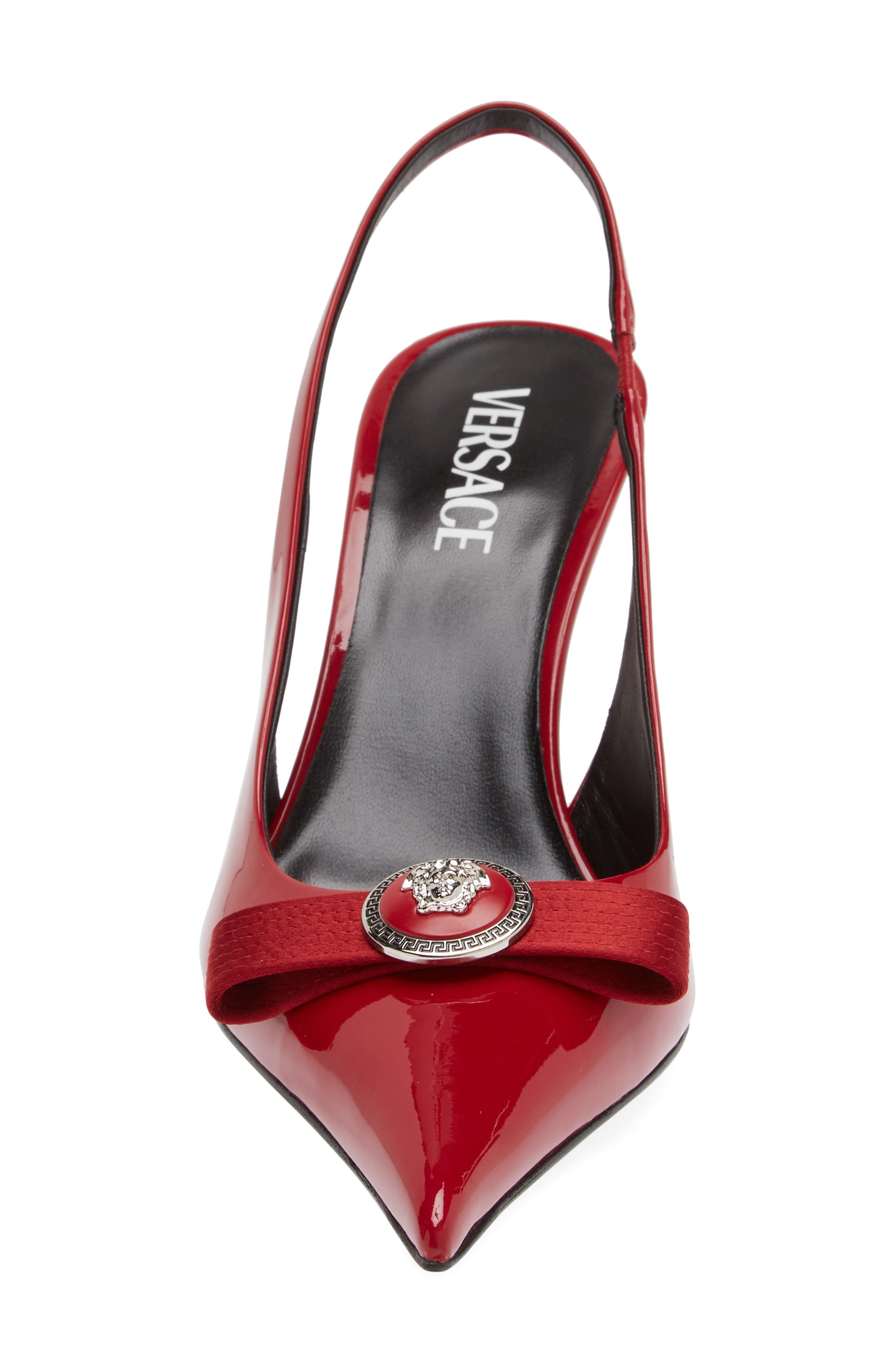 Versace Medusa Bow Pointed Toe Slingback Pump in Lipstick Red-Palladium at Nordstrom - 4
