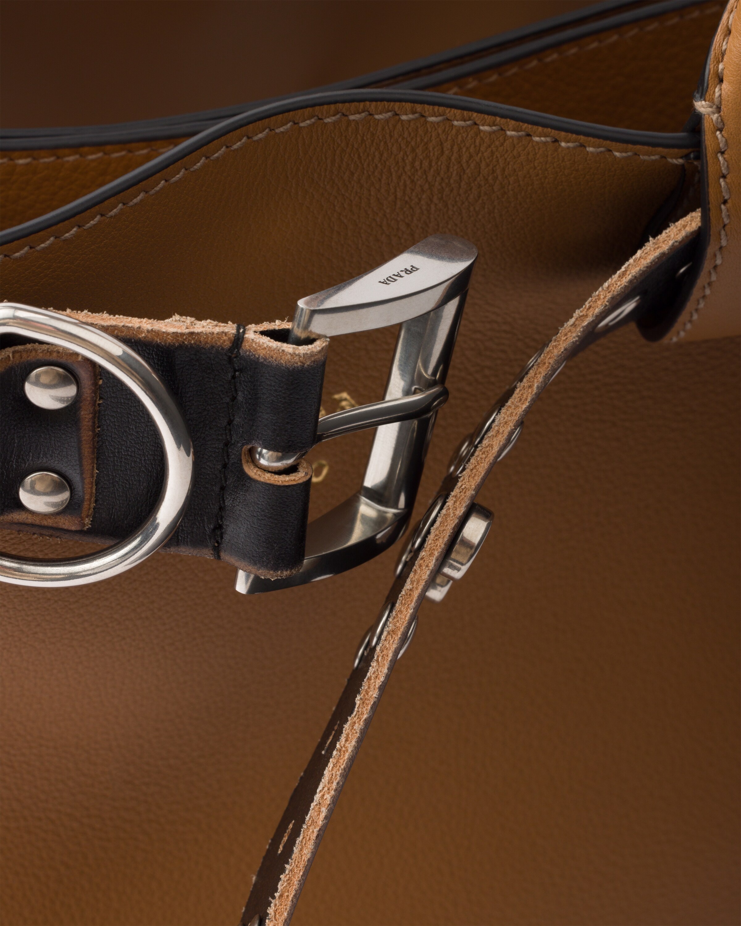 Large Prada Buckle leather bag with studded belt - 6