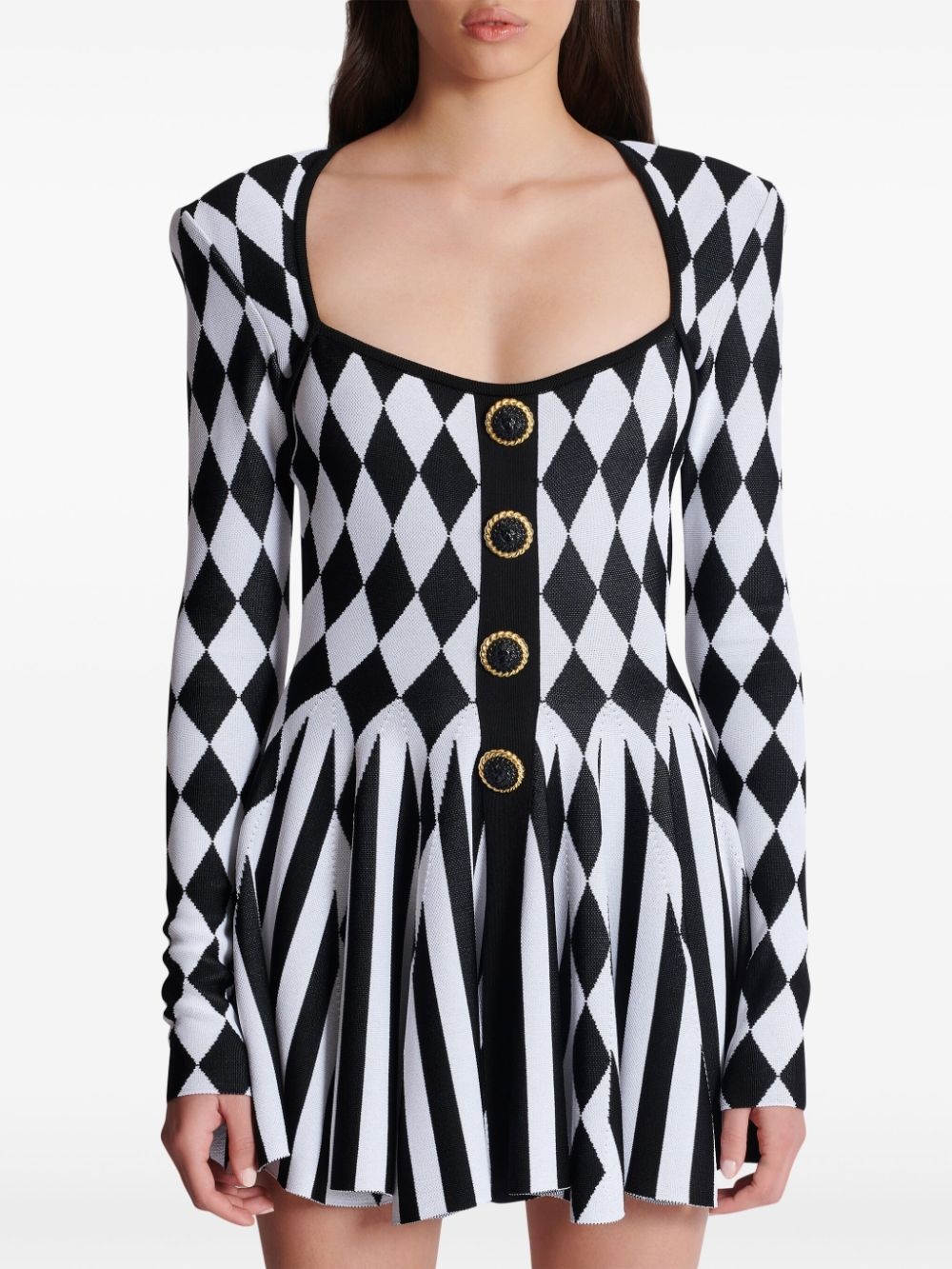 diamond-intarsia knitted mini dress - 5