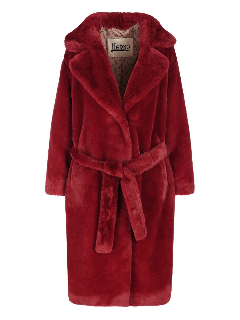 belted faux-fur coat 1
