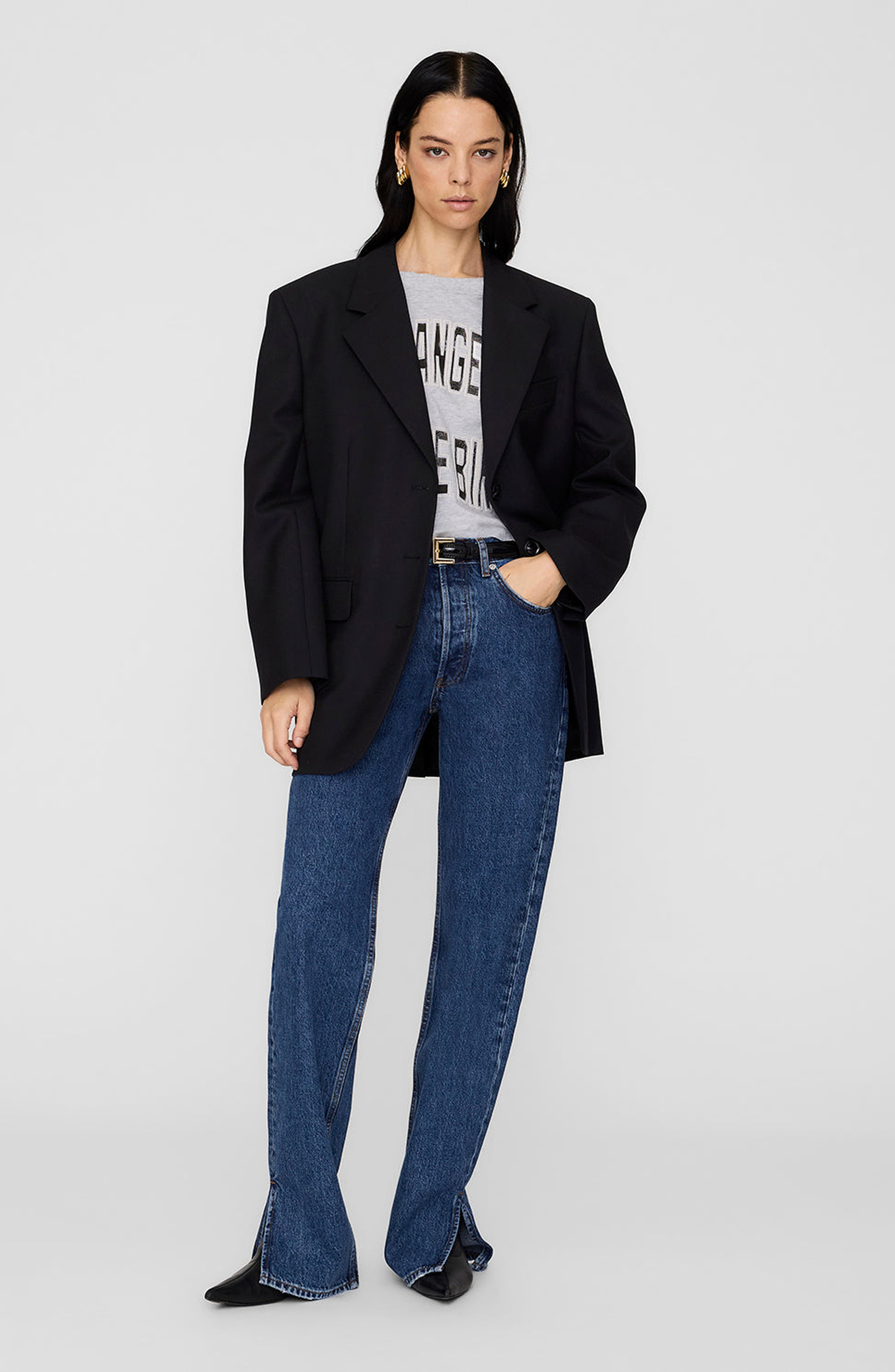 ANINE BING Johnny Cropped Tee in Grey at Nordstrom - 5