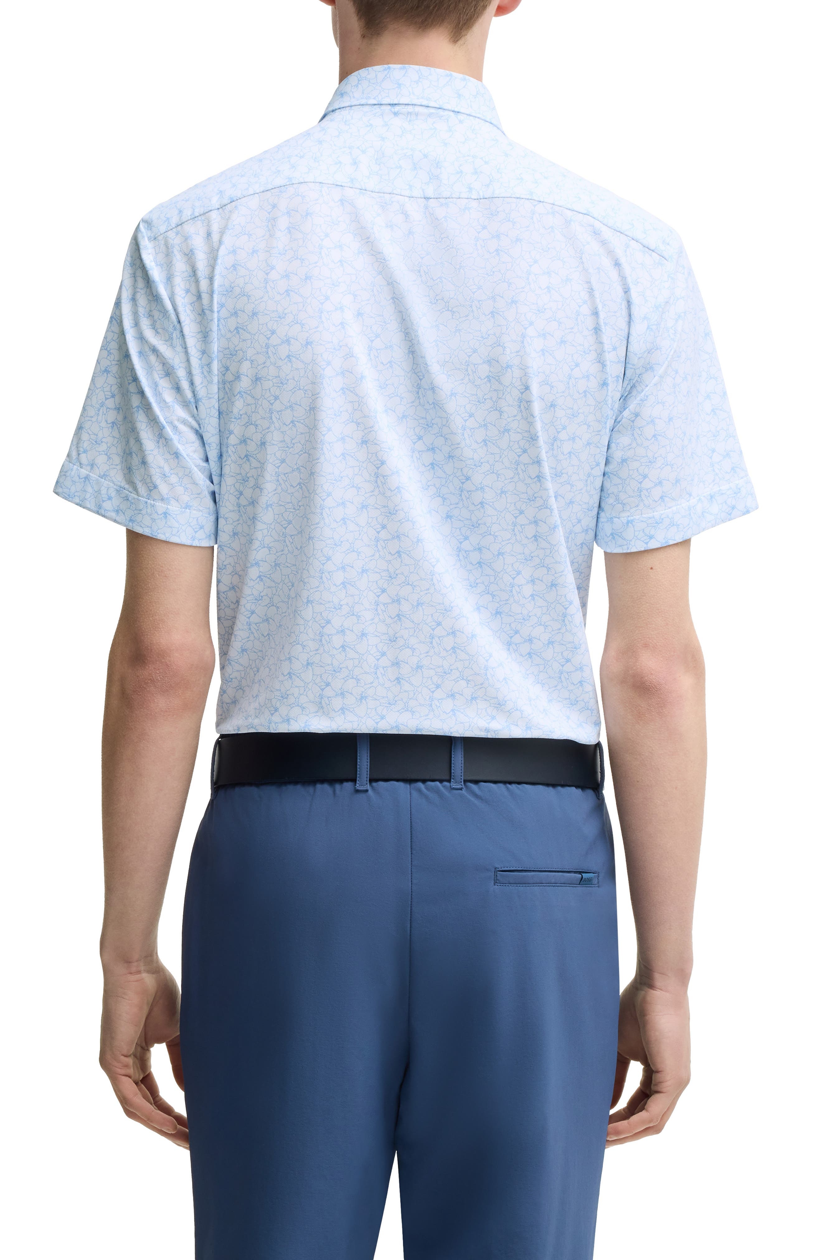 BOSS Roan Floral Short Sleeve Stretch Button-Up Shirt in Light Blue at Nordstrom - 3