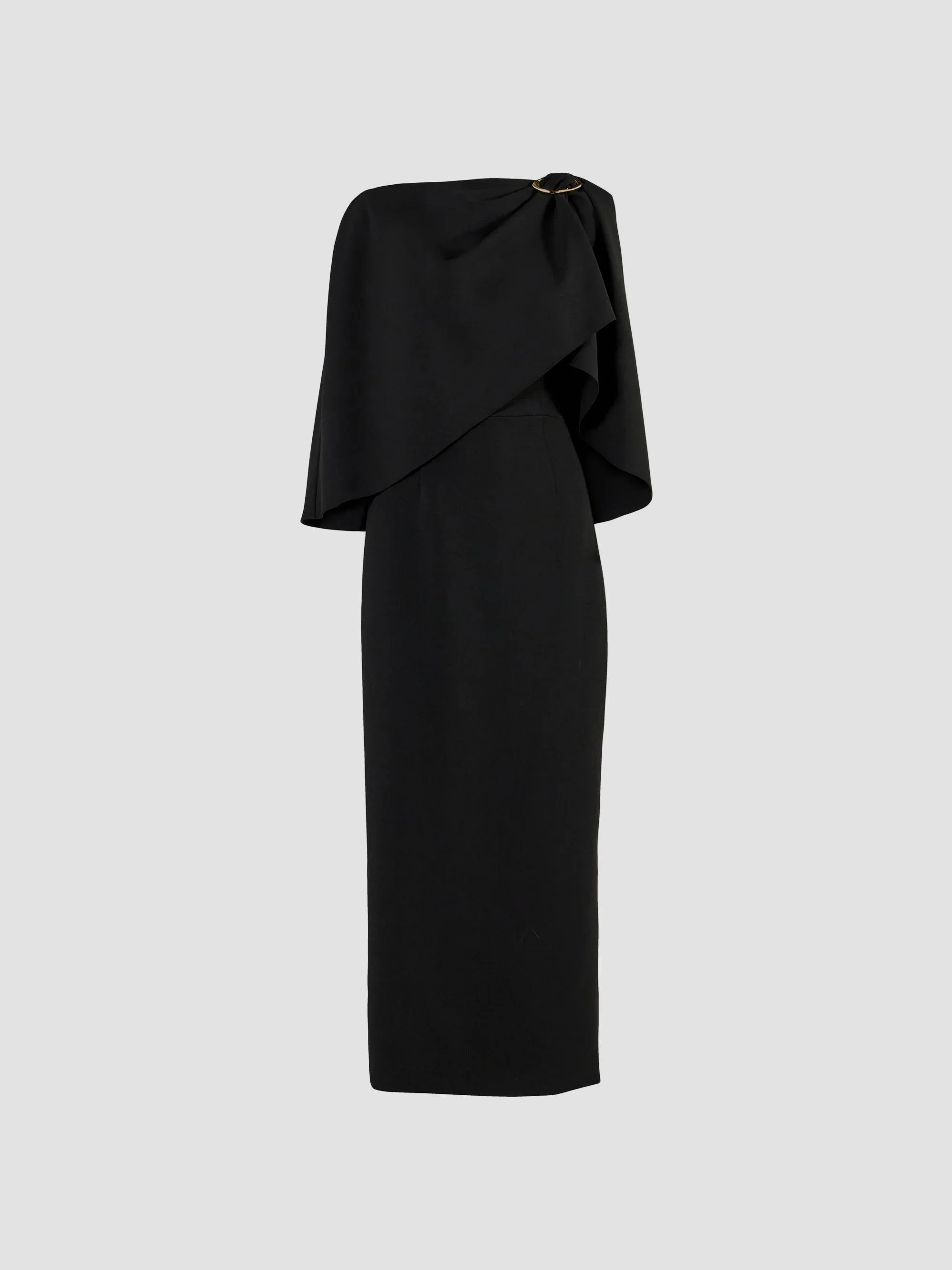 Women's Stretch Virgin-Wool Draped Cape Midi Dress - Black - 1