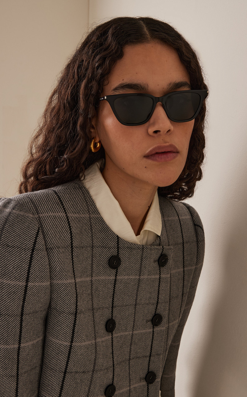 SAINT LAURENT Sulpice Thin Square-Frame Acetate Sunglasses black outlook