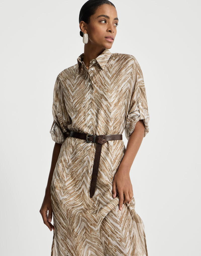 Silk chevron print pongee dress 5