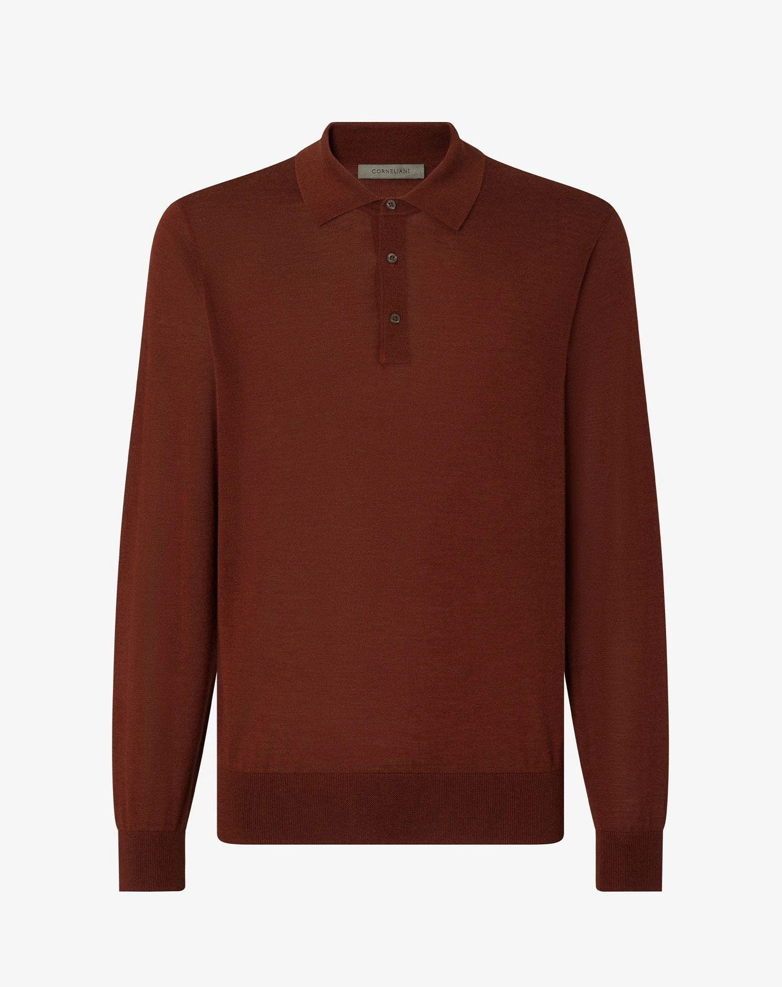 Burnt brown button-up cashmere and silk polo shirt - 1