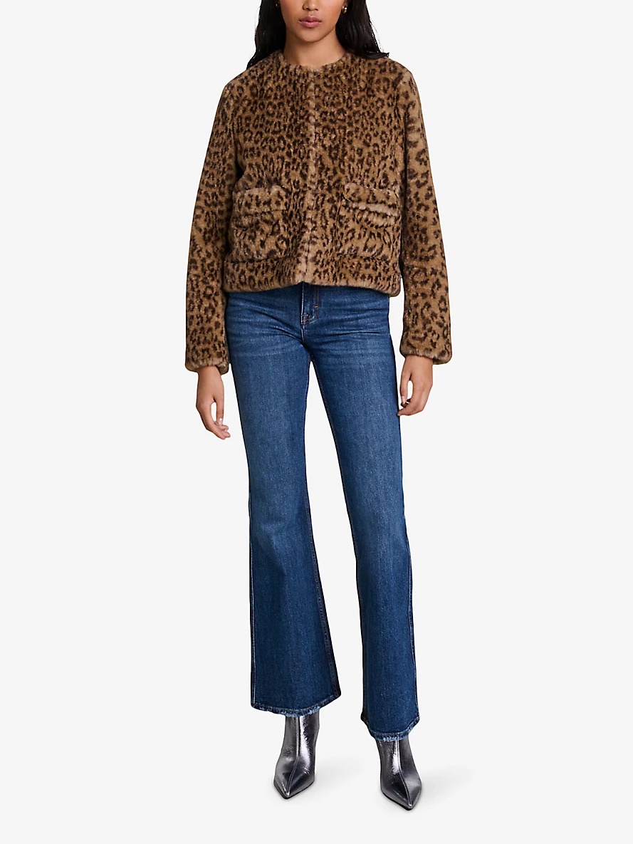 Leopard-print round-neck faux-fur jacket - 2