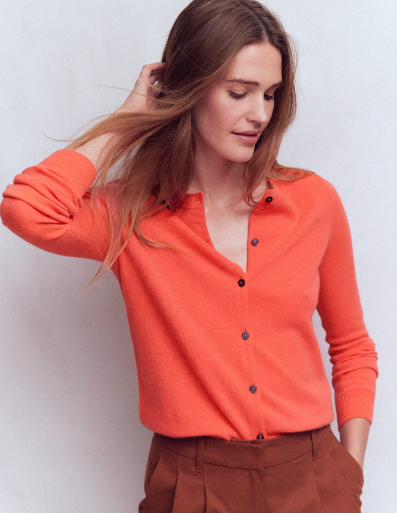 Eva Cashmere Crew Cardigan-Fiery Orange Melange 5