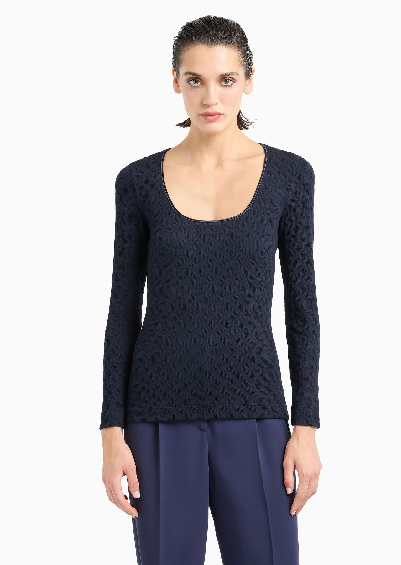 ASV crew-neck jumper in viscose and cashmere jacquard jersey - 2