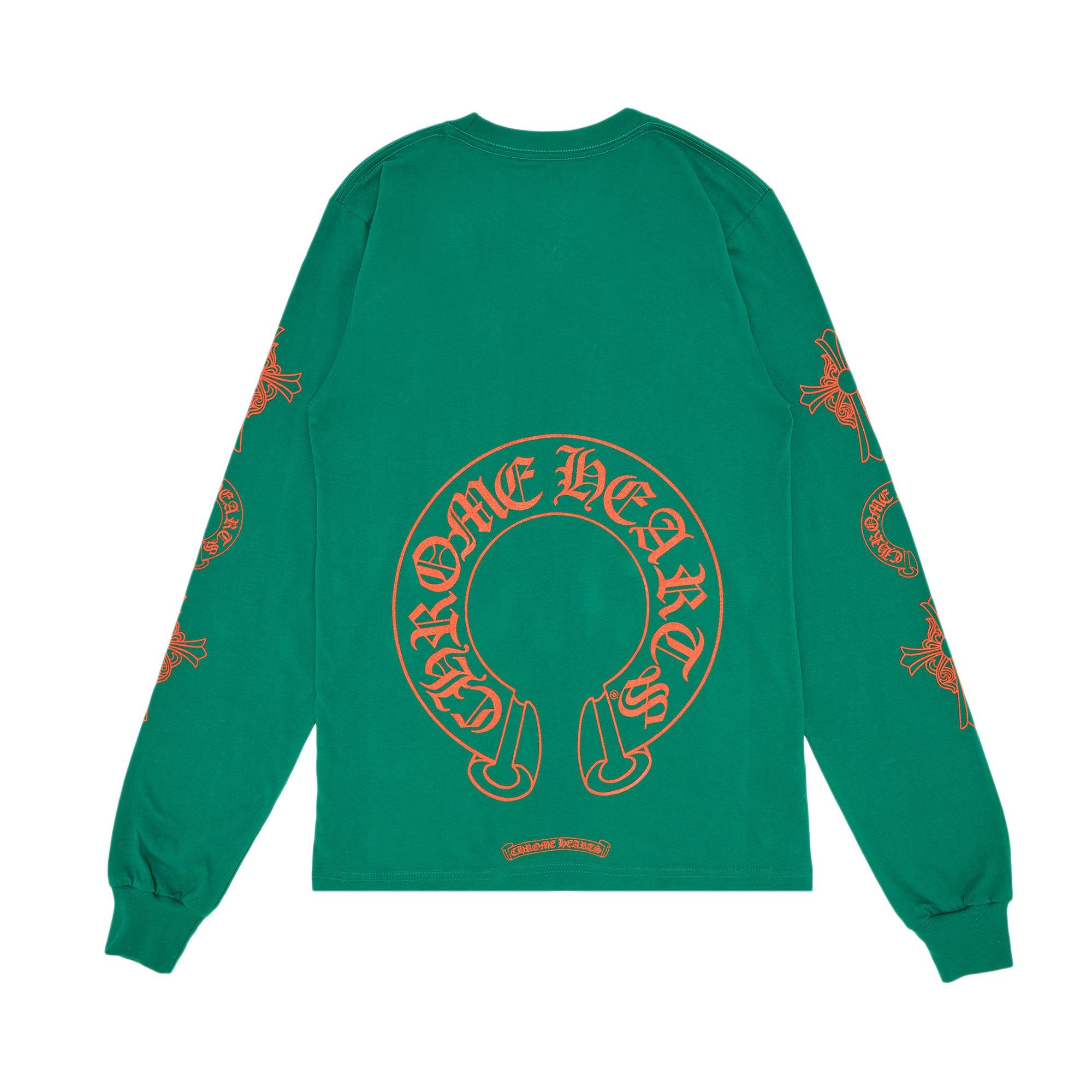 Chrome Hearts Horseshoe Cross Logo Long-Sleve 'Green/Orange' - 2