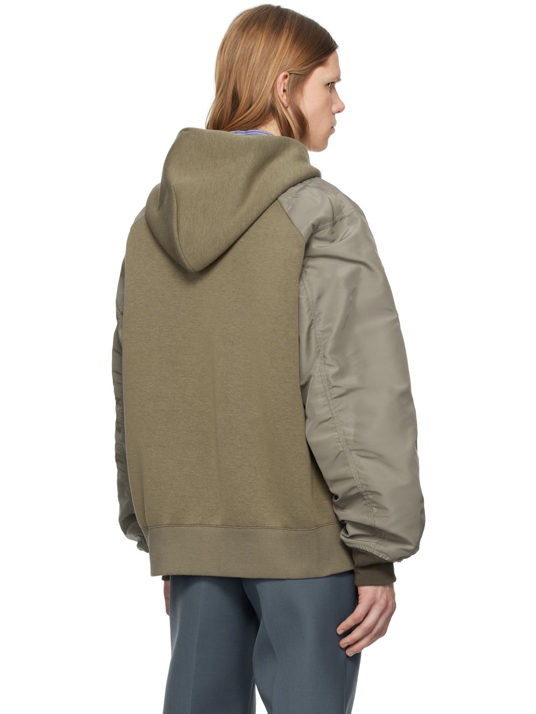 Taupe Sponge Sweat x Nylon Twill Hoodie - 3