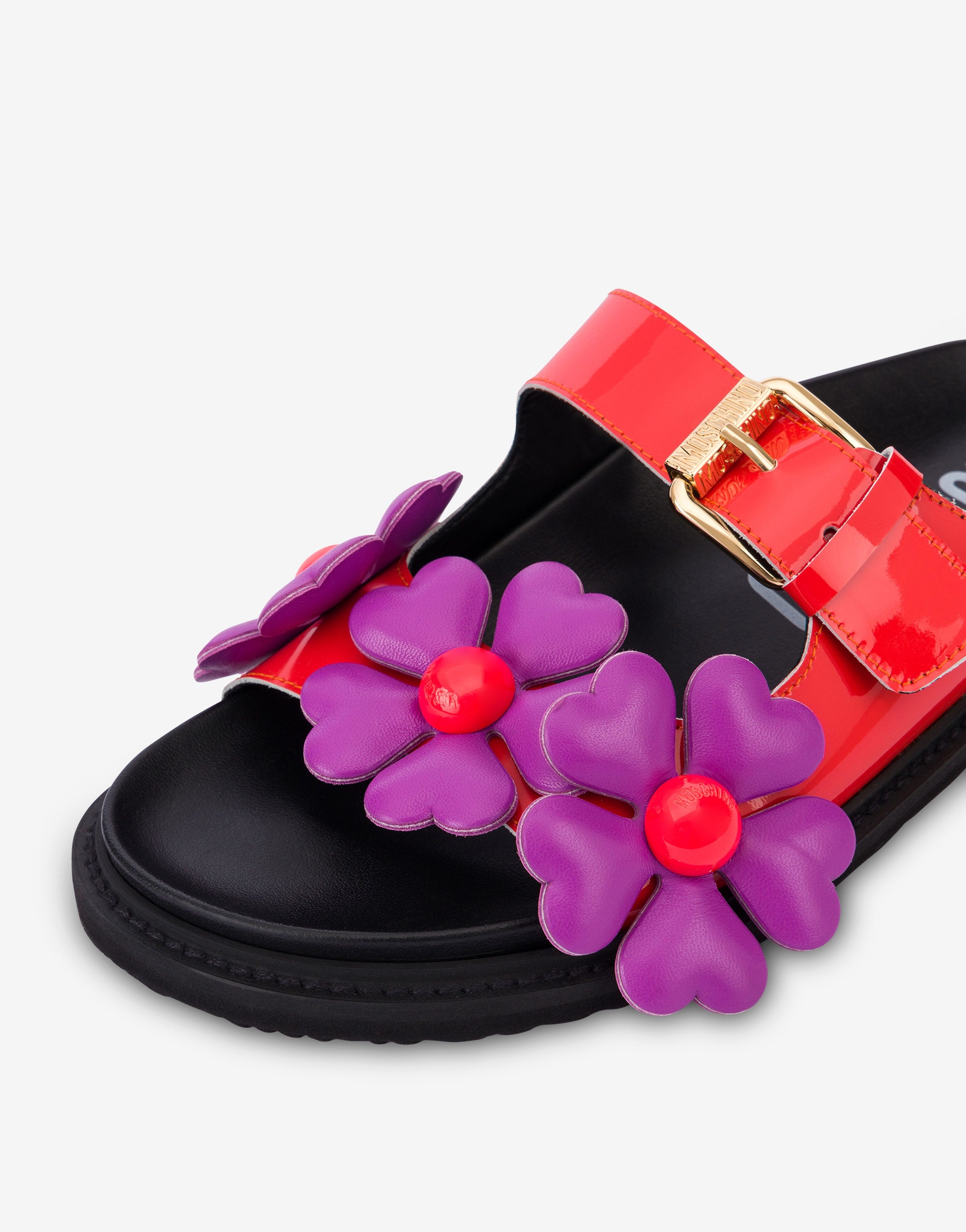 PATENT LEATHER HEART FLOWERS SANDALS - 4