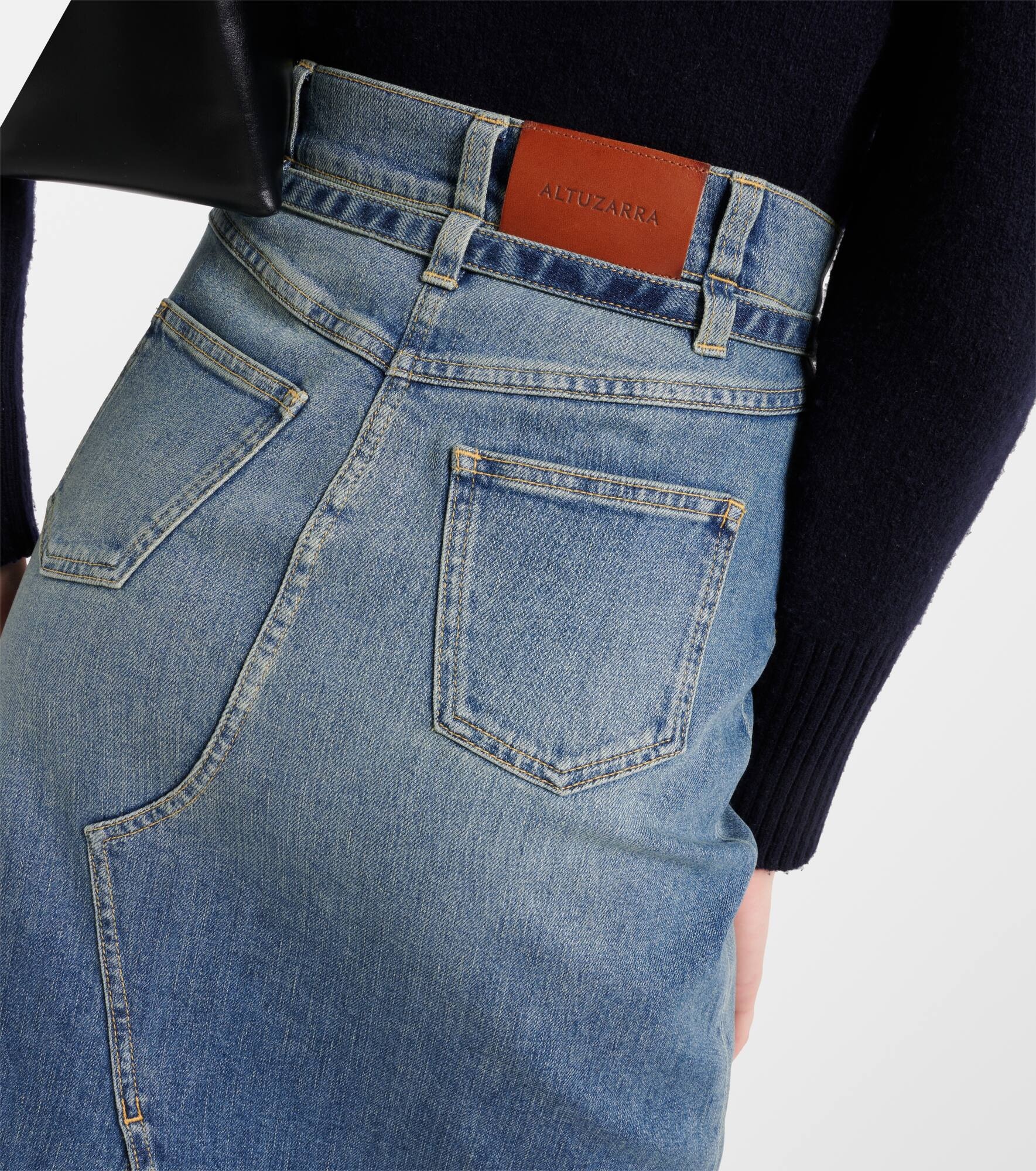 High-rise denim midi skirt - 6