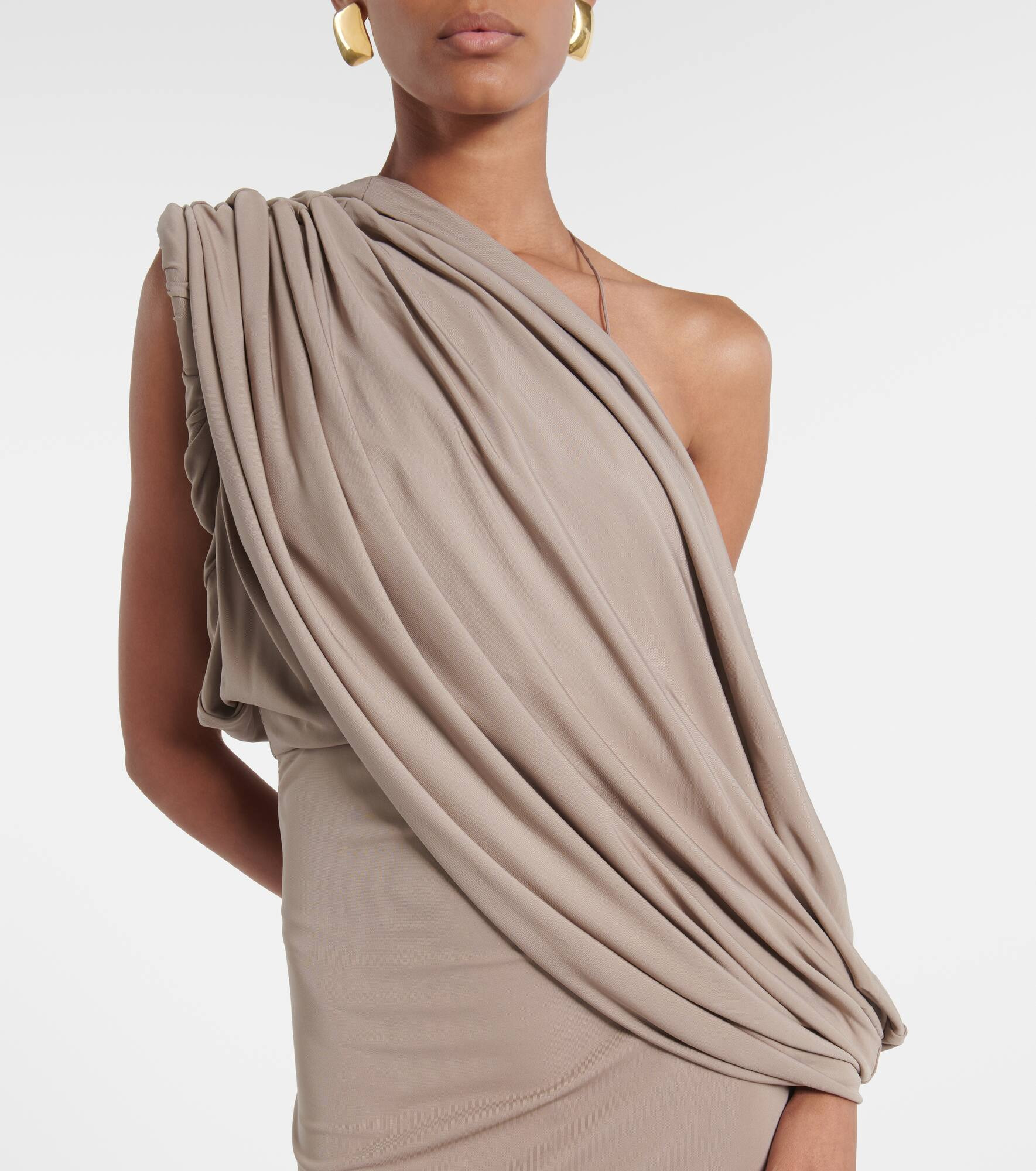 Aiba draped one-shoulder jersey gown - 4