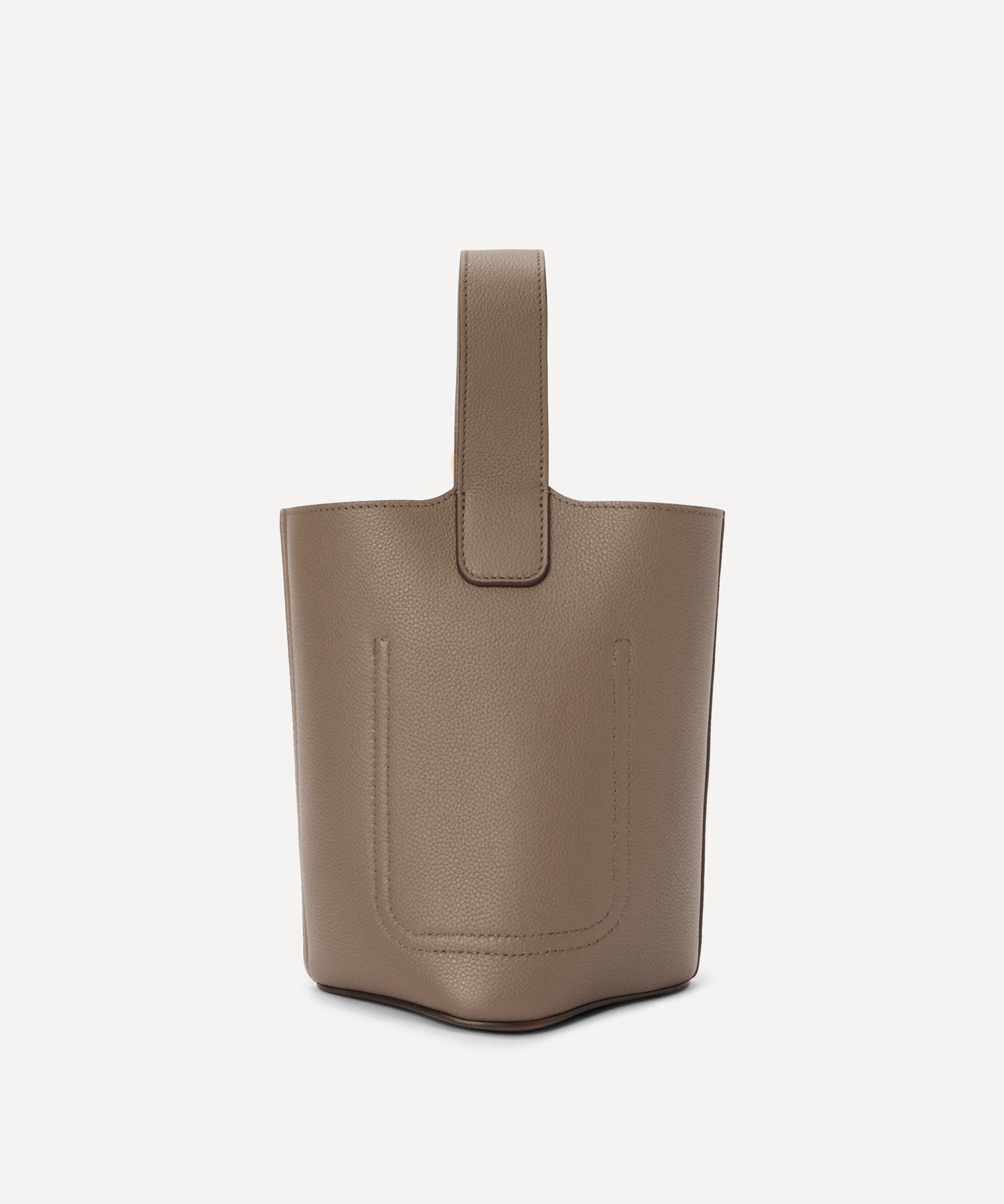 Mini Pebble Taupe Leather Bucket Bag - 4