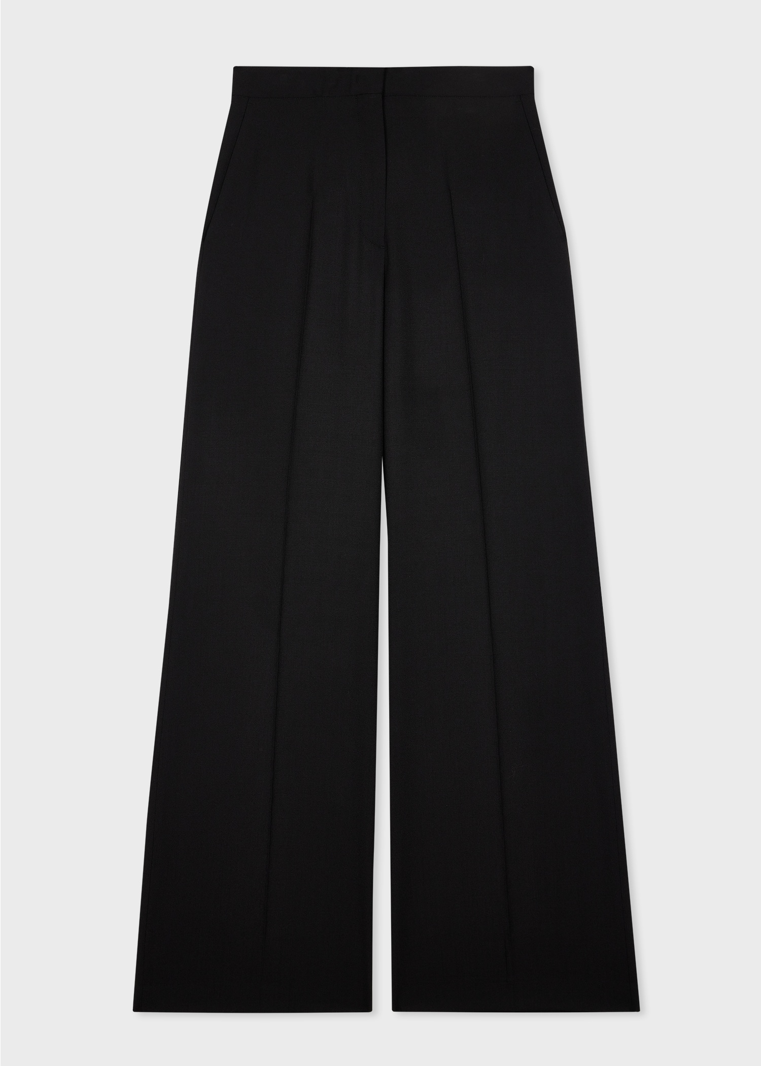 Women's Black Wool Wide-Leg Trousers - 1