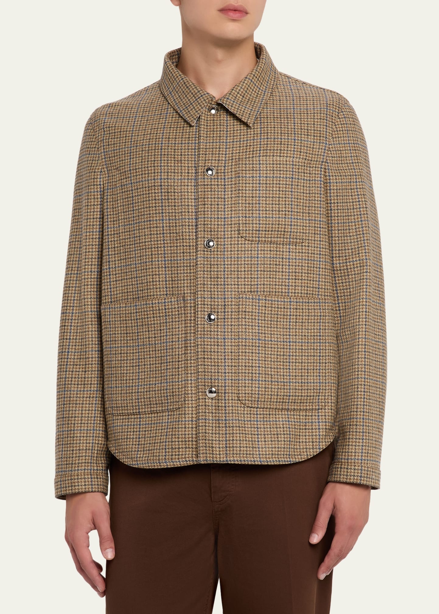 Men's Wool Tweed Houndstooth Snap-Front Overshirt - 4