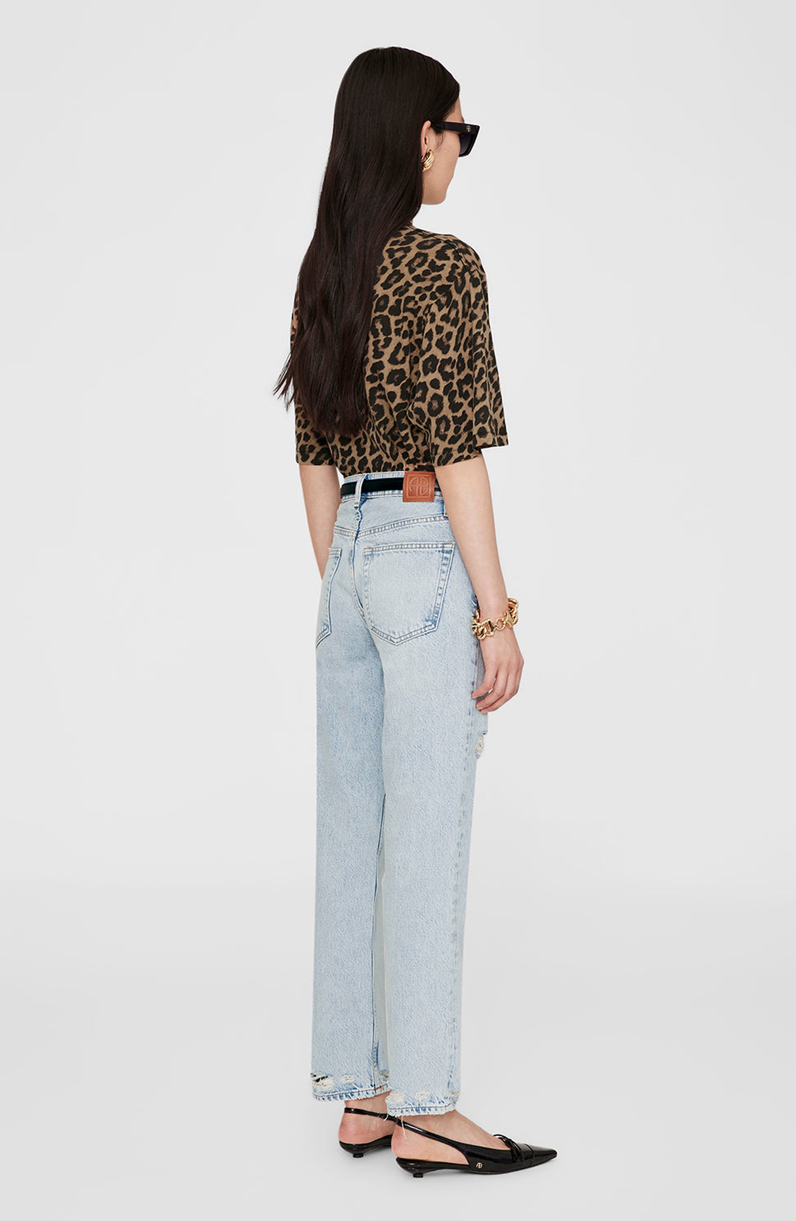 ANINE BING Avi Tee in Black /Brown Leopard at Nordstrom - 2