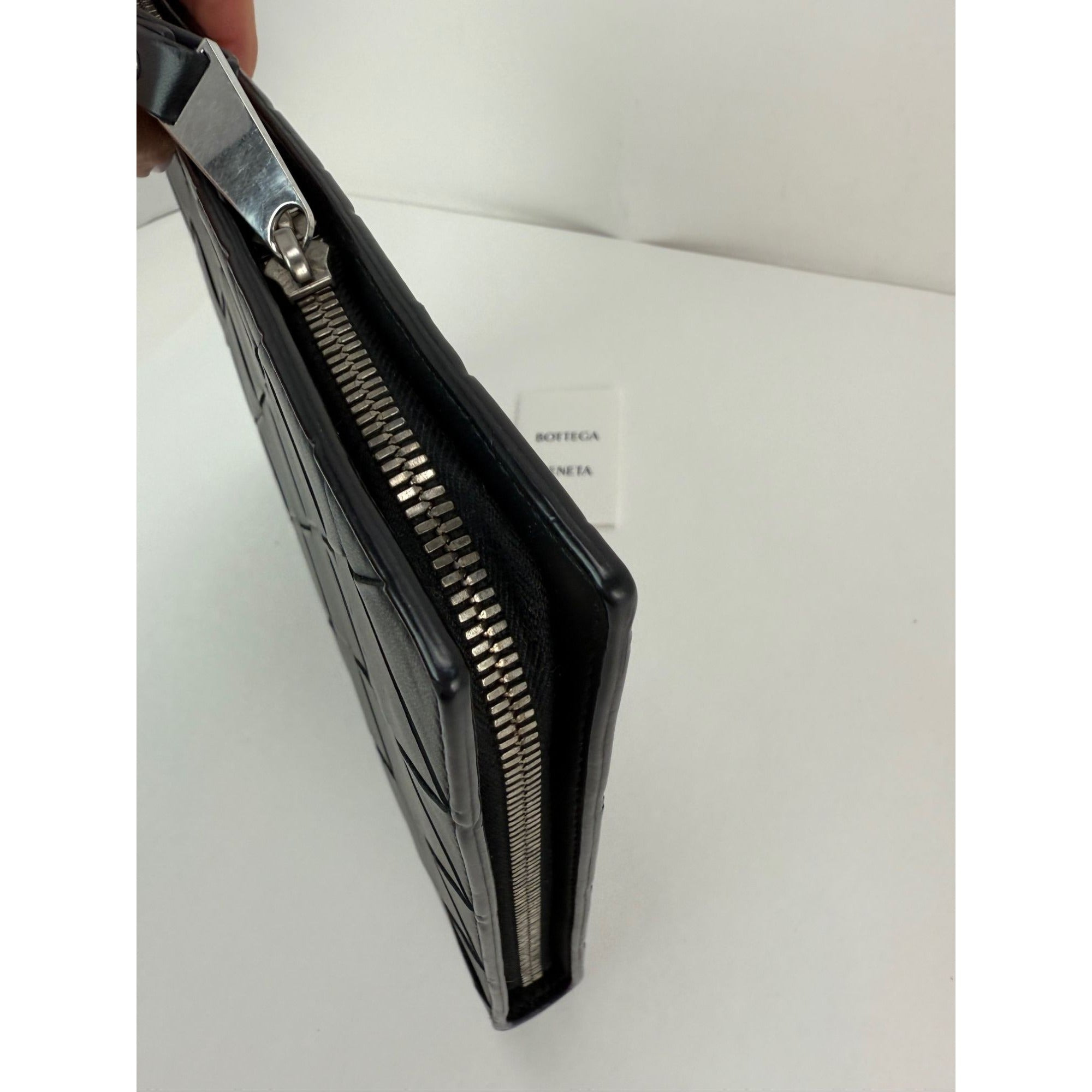 Bottega Veneta Black Leather Maxi Intreciato Document Case Wristlet Clutch Bag - 9