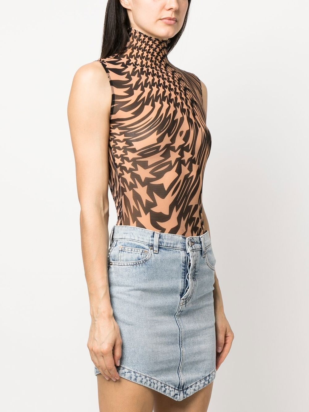 star-print mesh bodysuit - 3