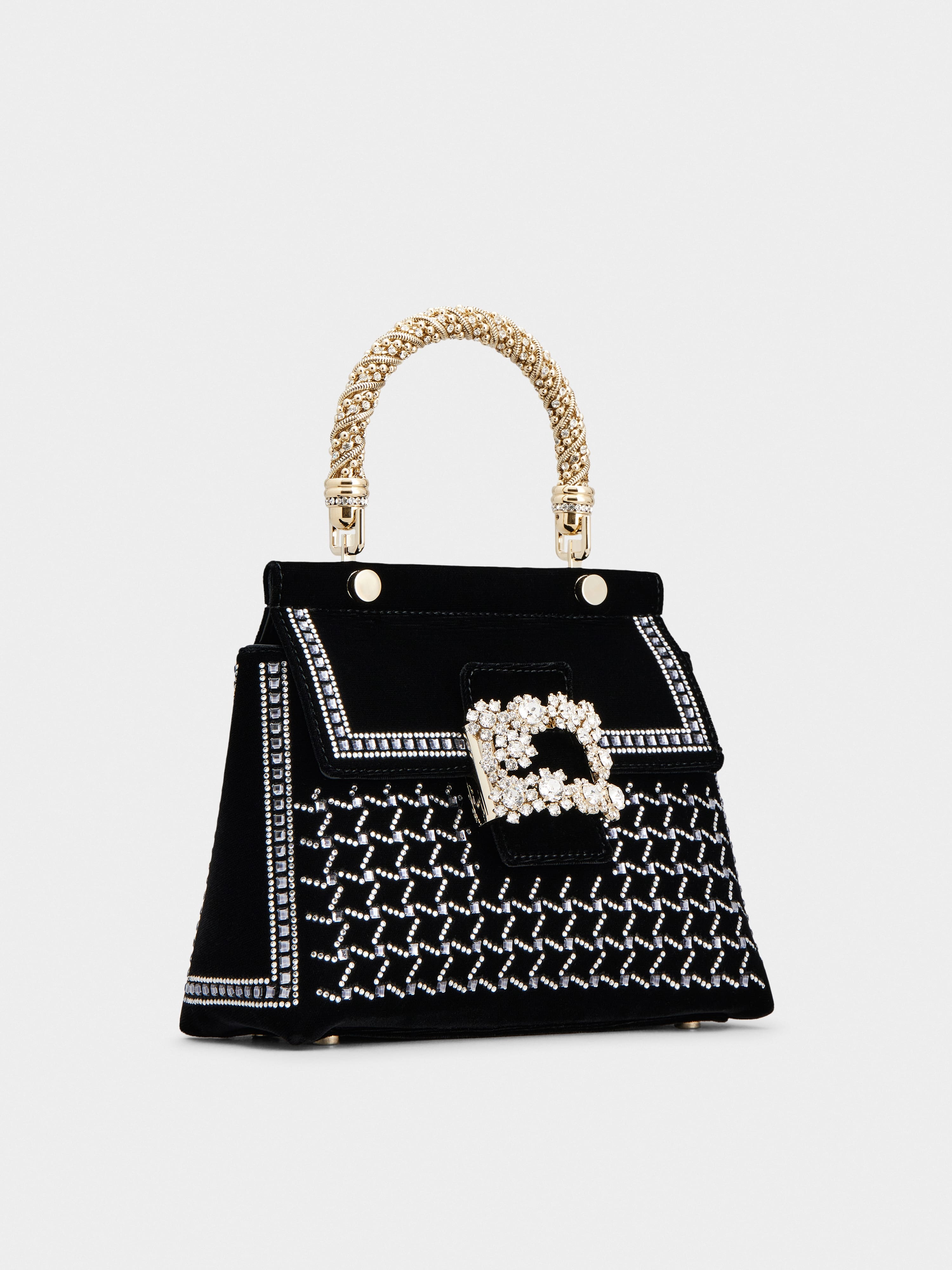 Viv' Cabas Hotfix Vichy Jewel Flower Strass Buckle Mini Bag in Velvet - 3