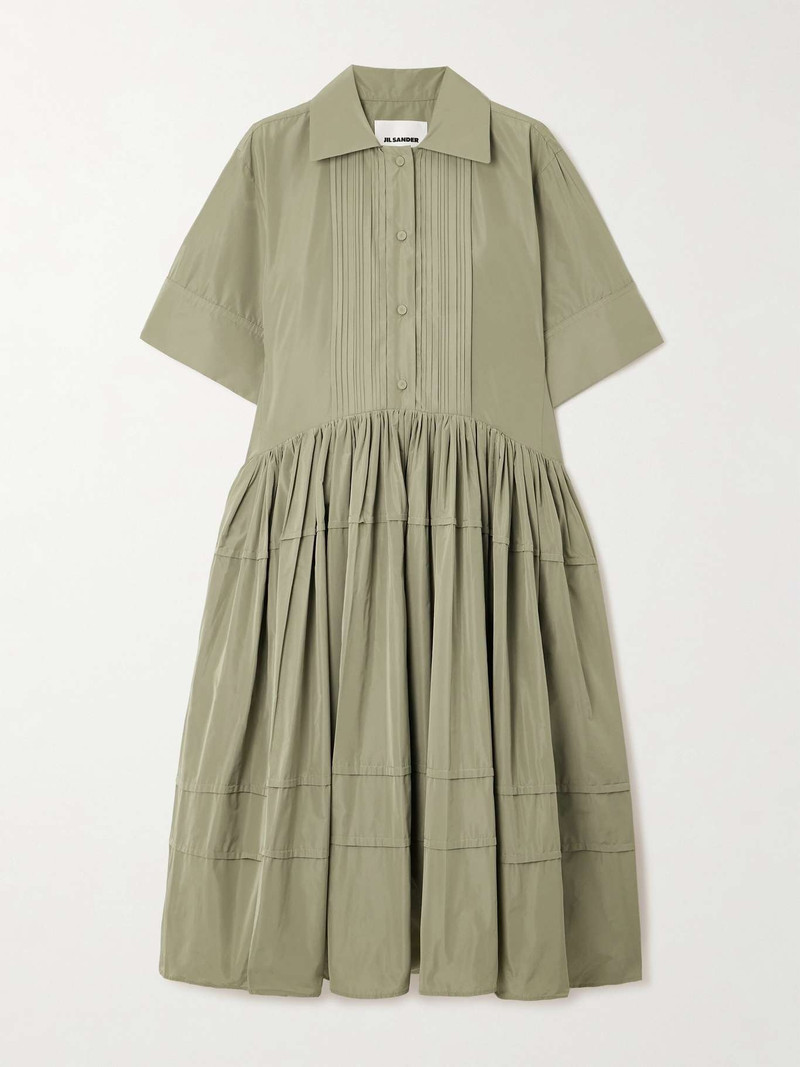 Pleated sateen midi shirt dress - 1