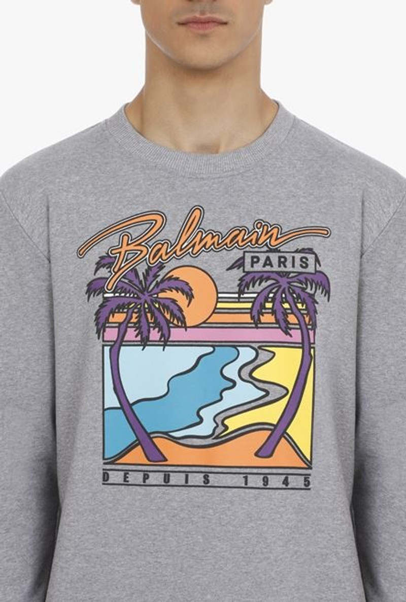 Gray cotton sweatshirt with multicolor Balmain Paris logo 6