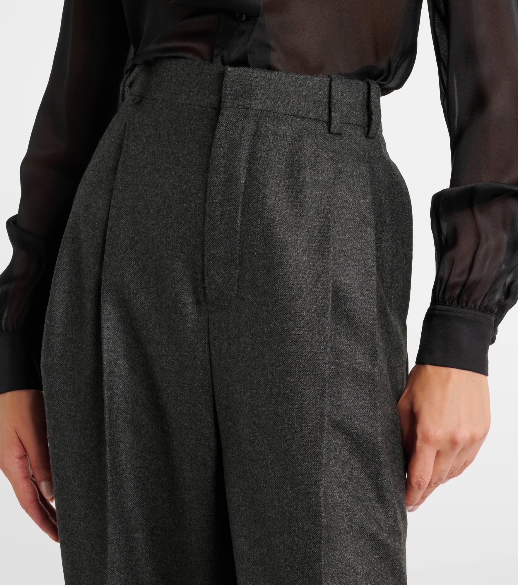 Pleated cashmere wide-leg pants - 4