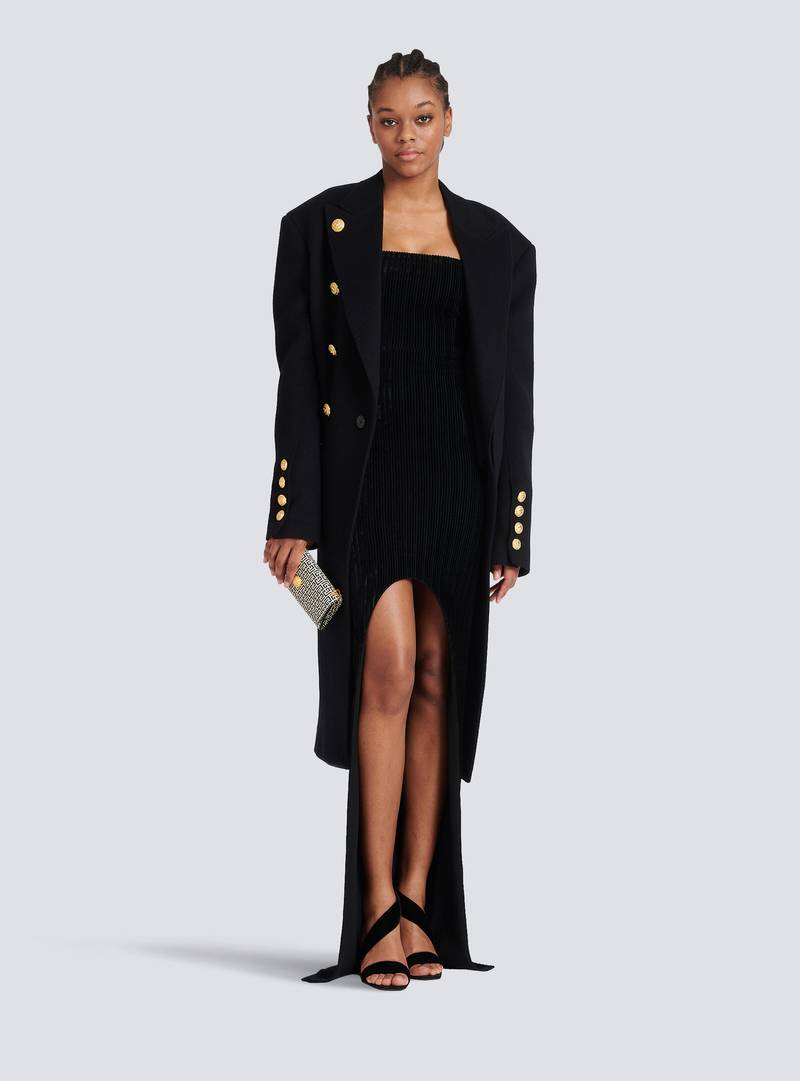 Balmain Striped velvet long dress outlook