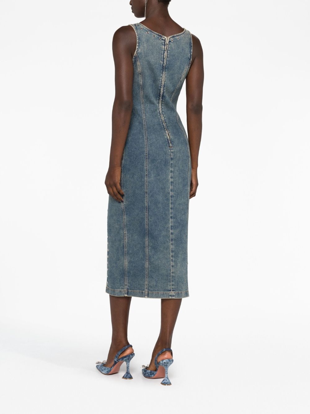 eyelet-embellished denim midi dress - 4
