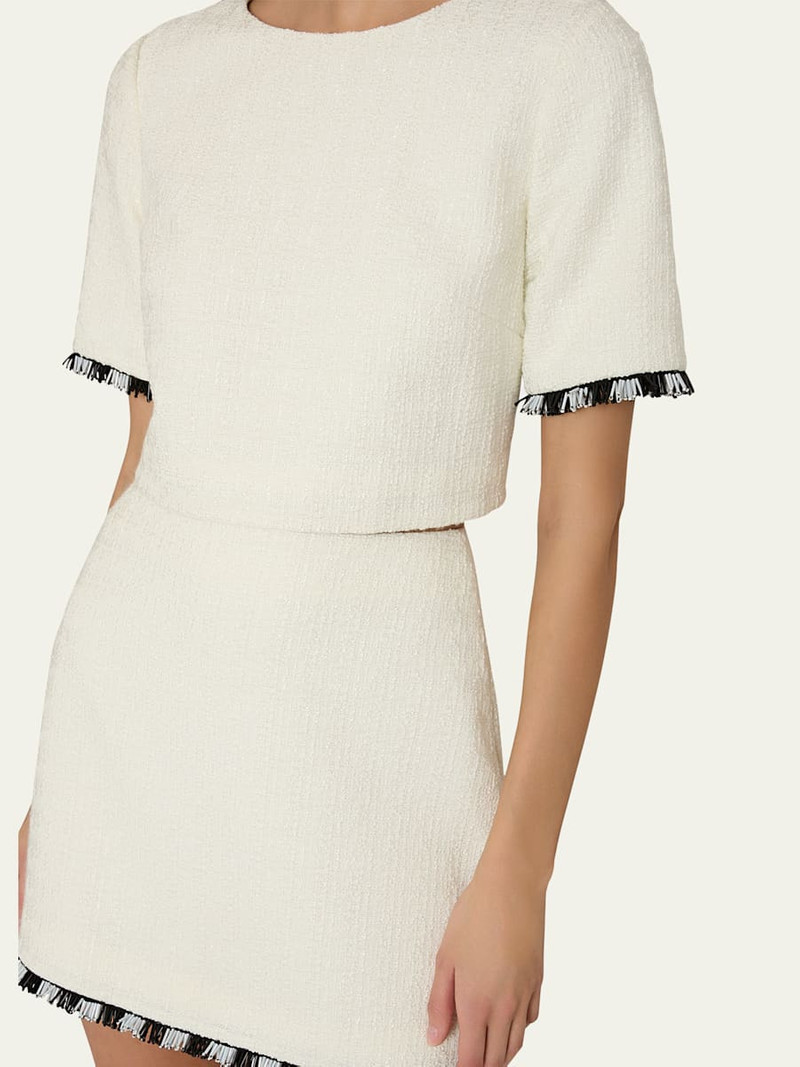 MILLY Jayla Bead Fringe Tweed Mini Skirt outlook