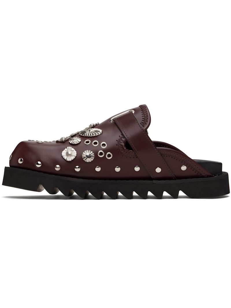 SSENSE Exclusive Burgundy Eyelet Metal Sabot Slip-on Loafers 3