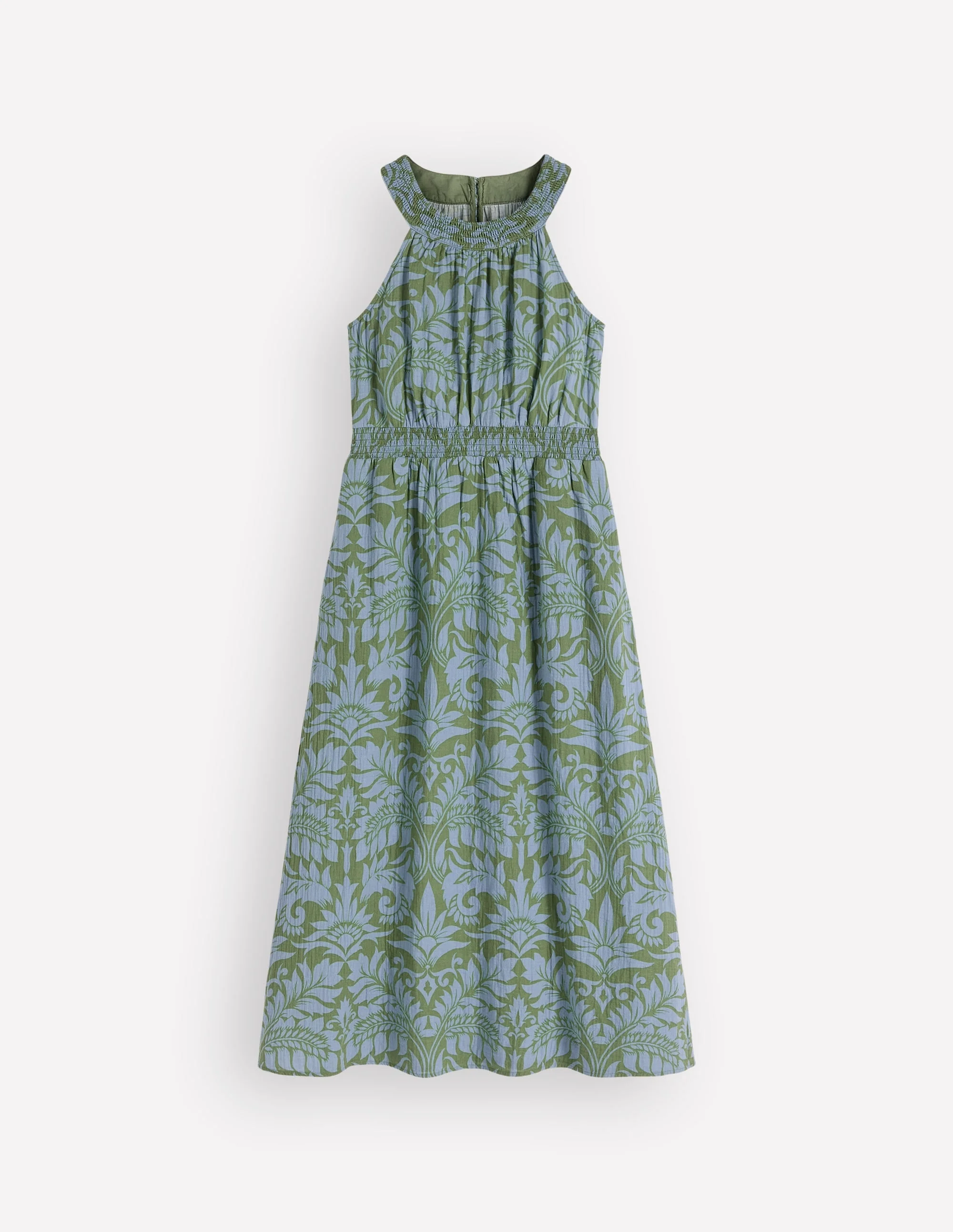 Daphne Double Cloth Dress-Green Ornamental Foliage - 1