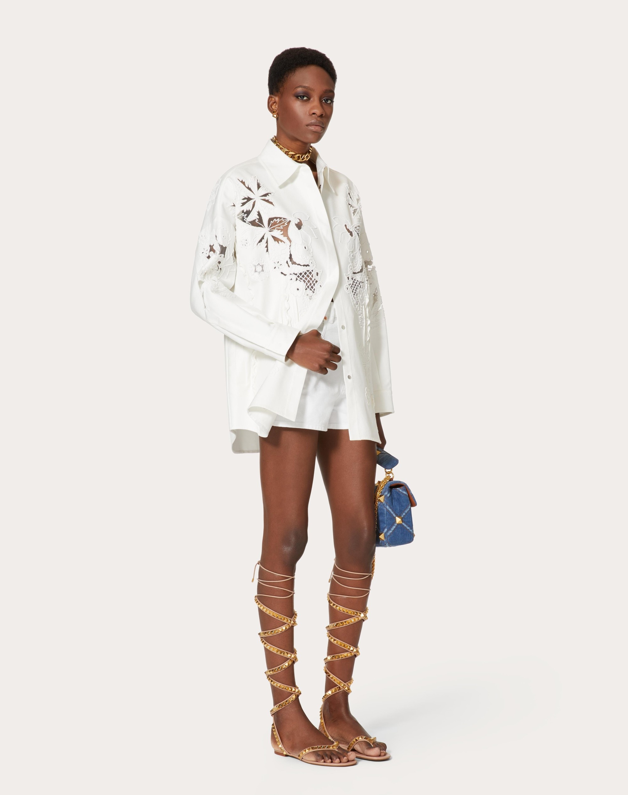 WHITE DENIM SHORTS WITH VALENTINO ARCHIVE 1985 PRINT - 2