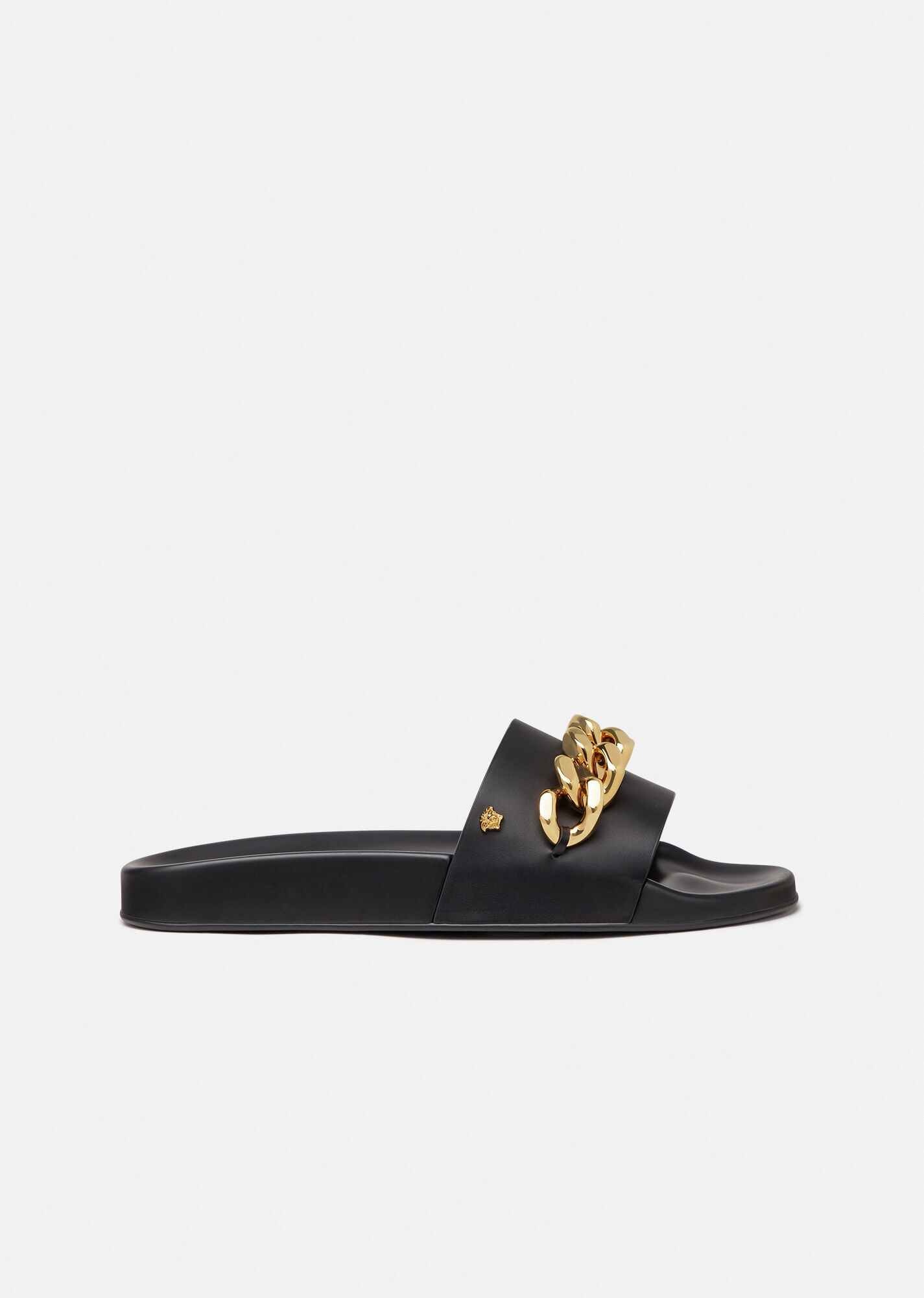 Medusa Chain Leather Slides - 1