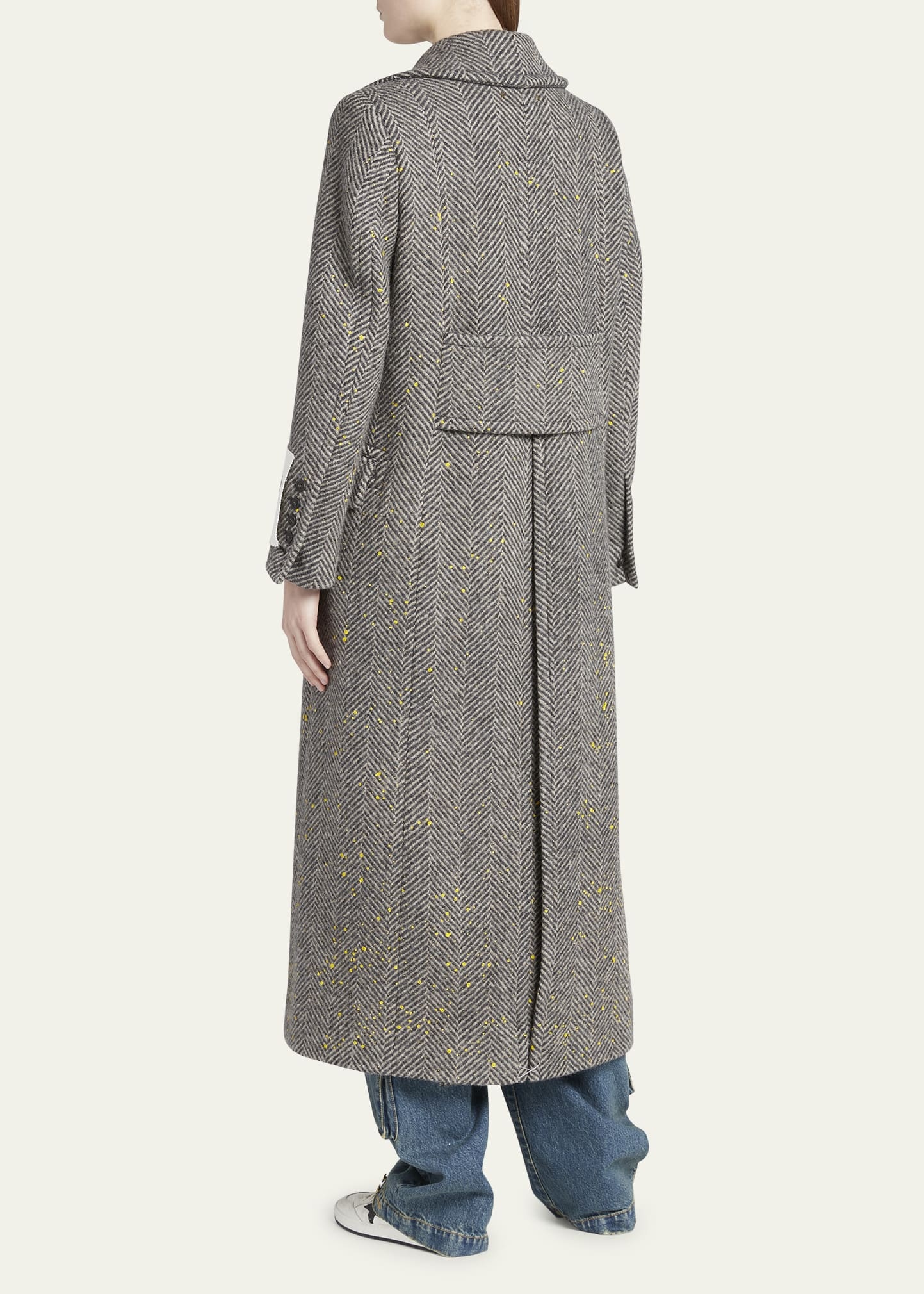 Double-Breasted Handpainted Chevron Wool Trench Coat - 3