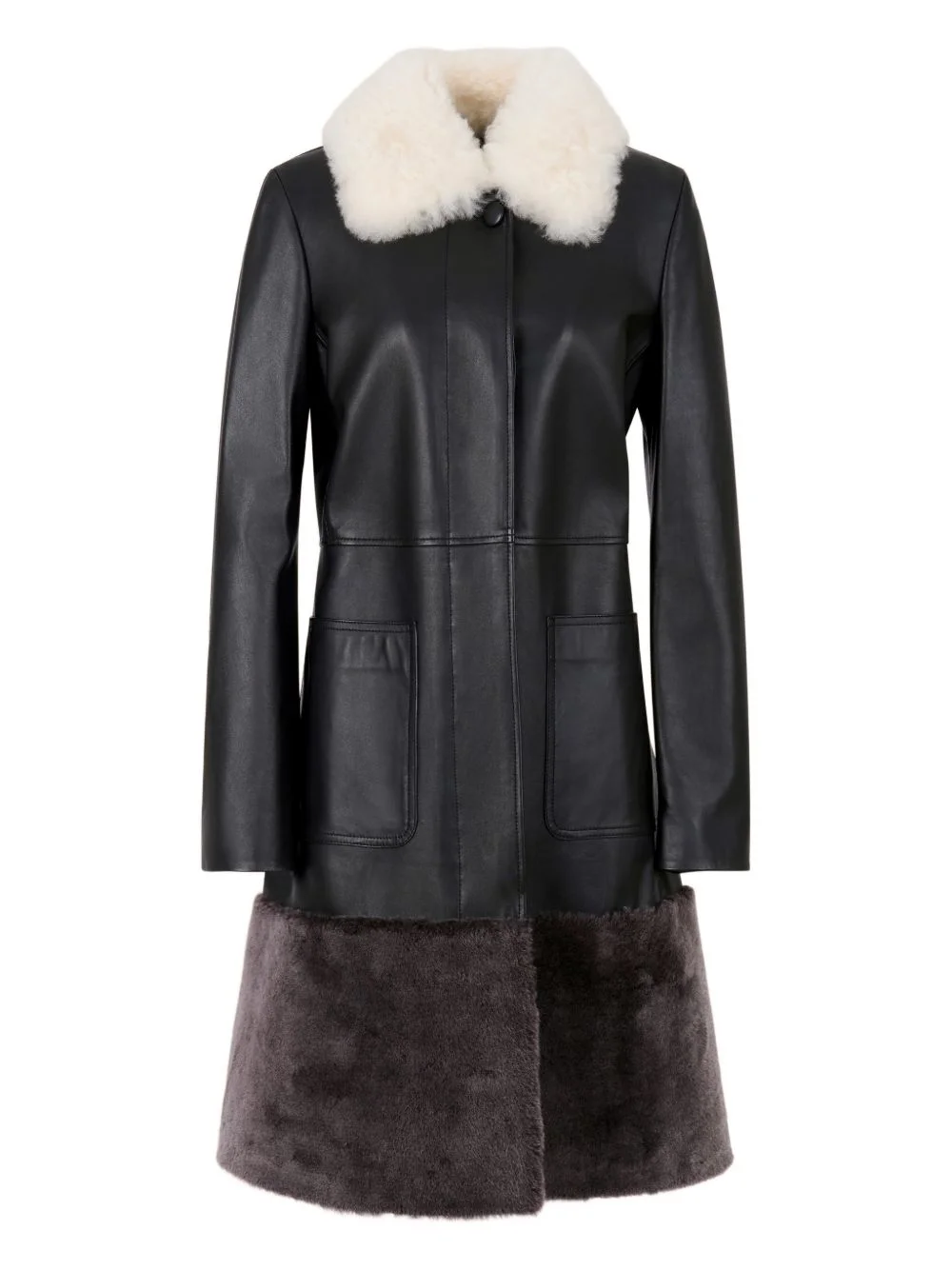 shearling-hem leather coat - 1