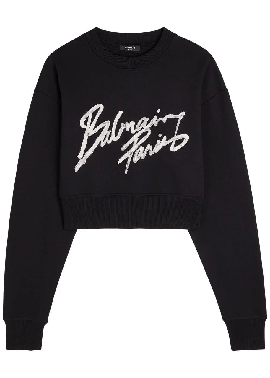 Balmain Logo-print Cotton Cropped Sweatshirt - 1