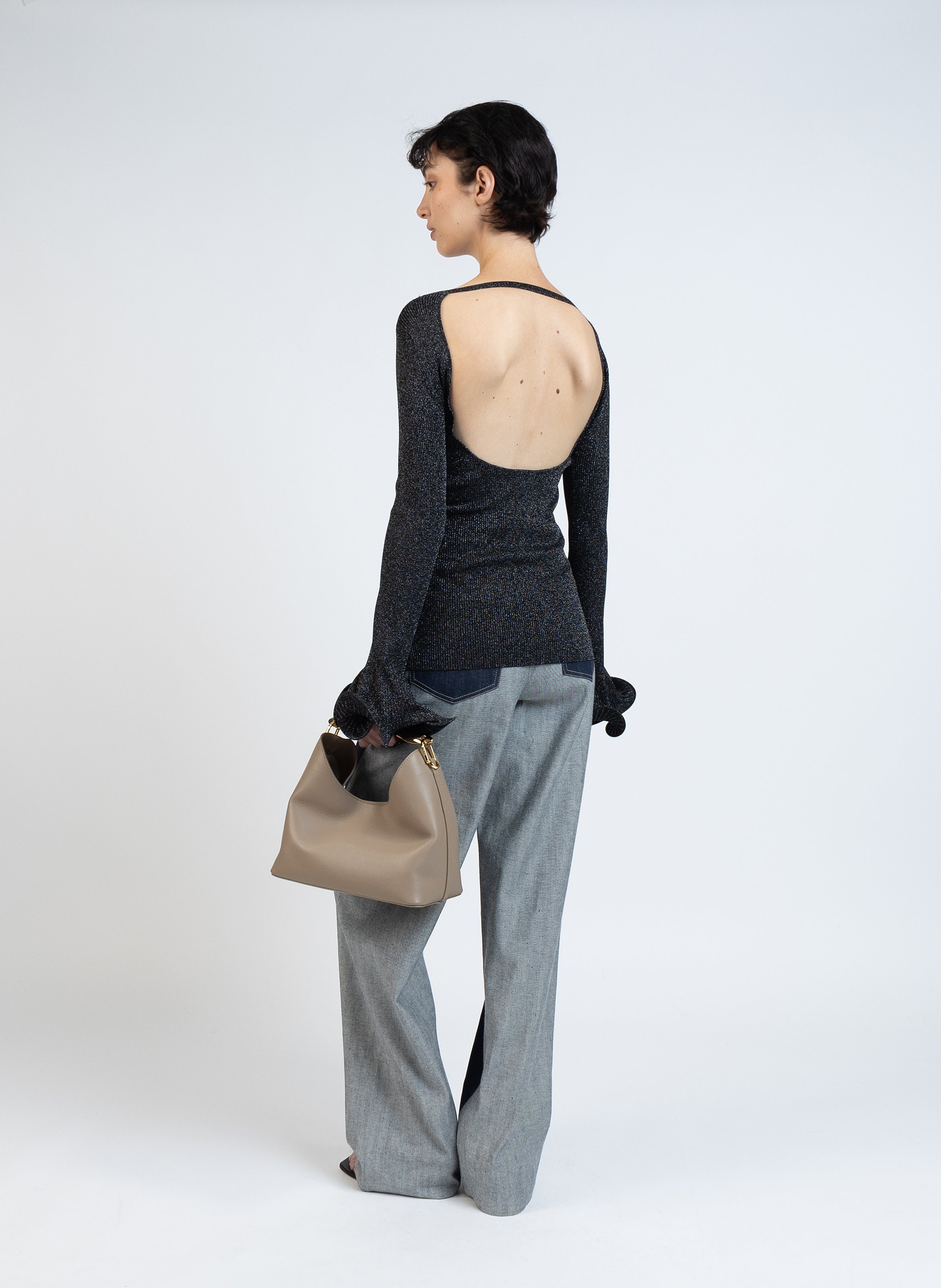 Knit Fitted Long Sleeve Top/Black - 4