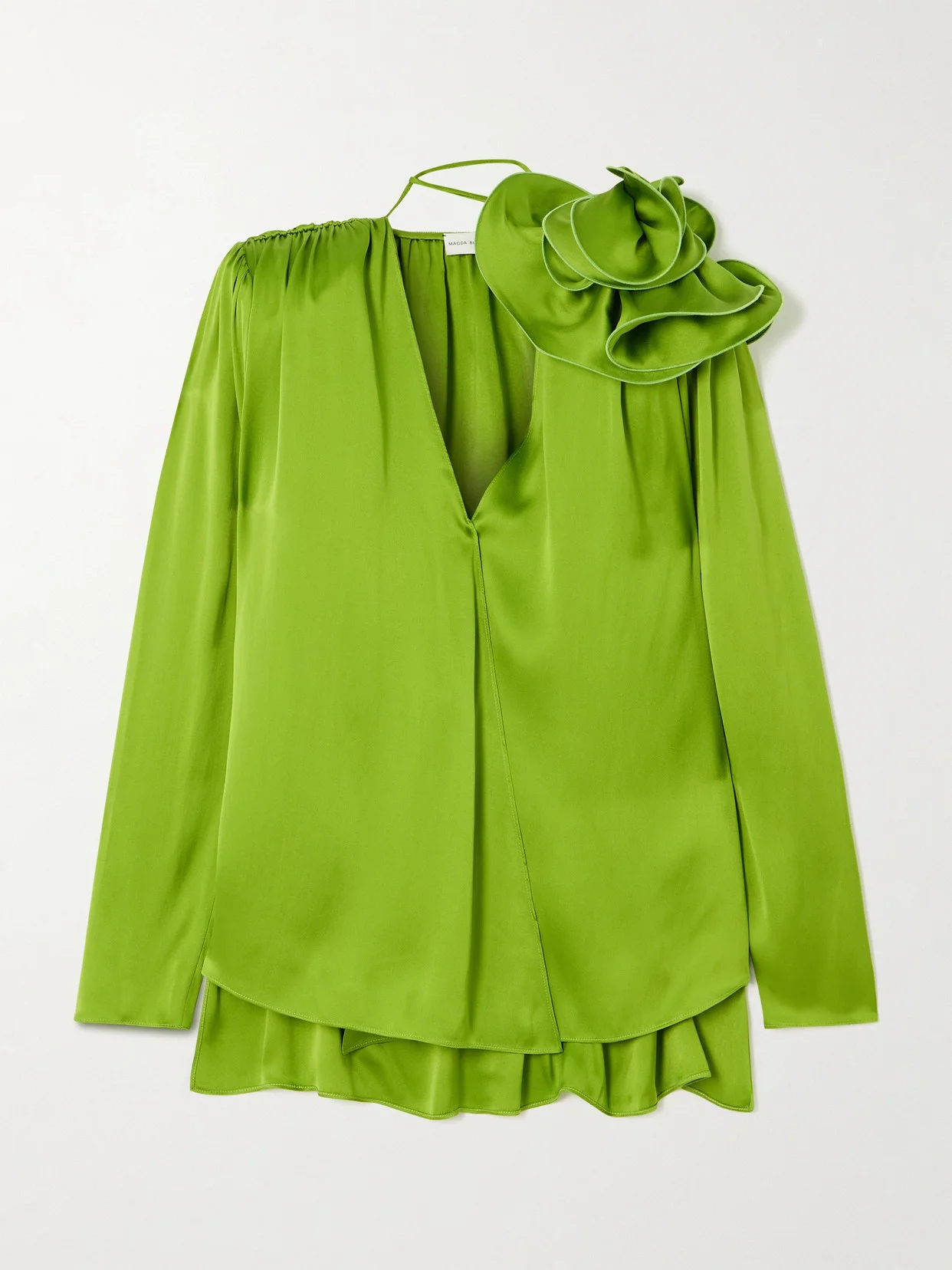 Appliquéd Gathered Silk-satin Blouse - 1