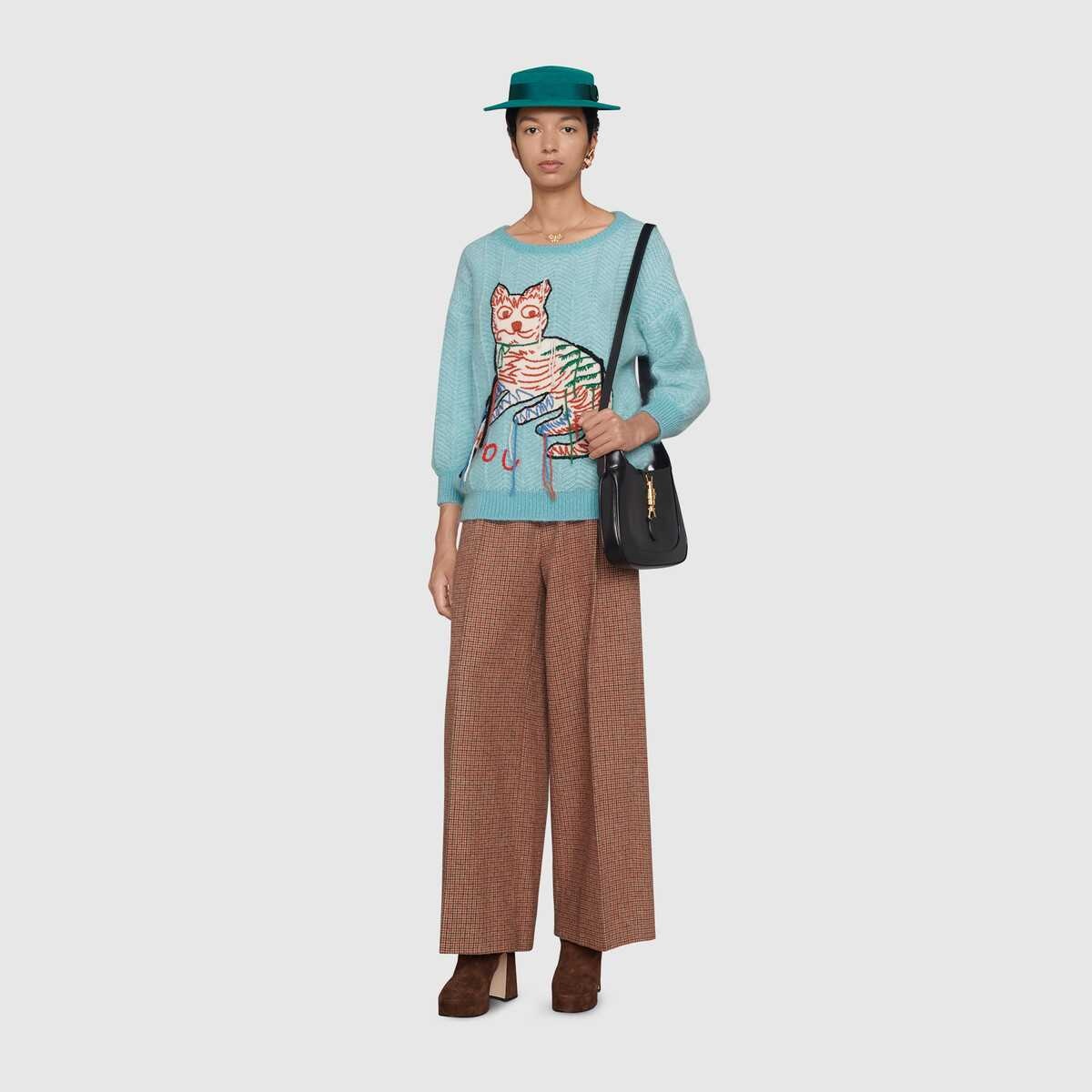 Houndstooth wool wide-leg pant - 2