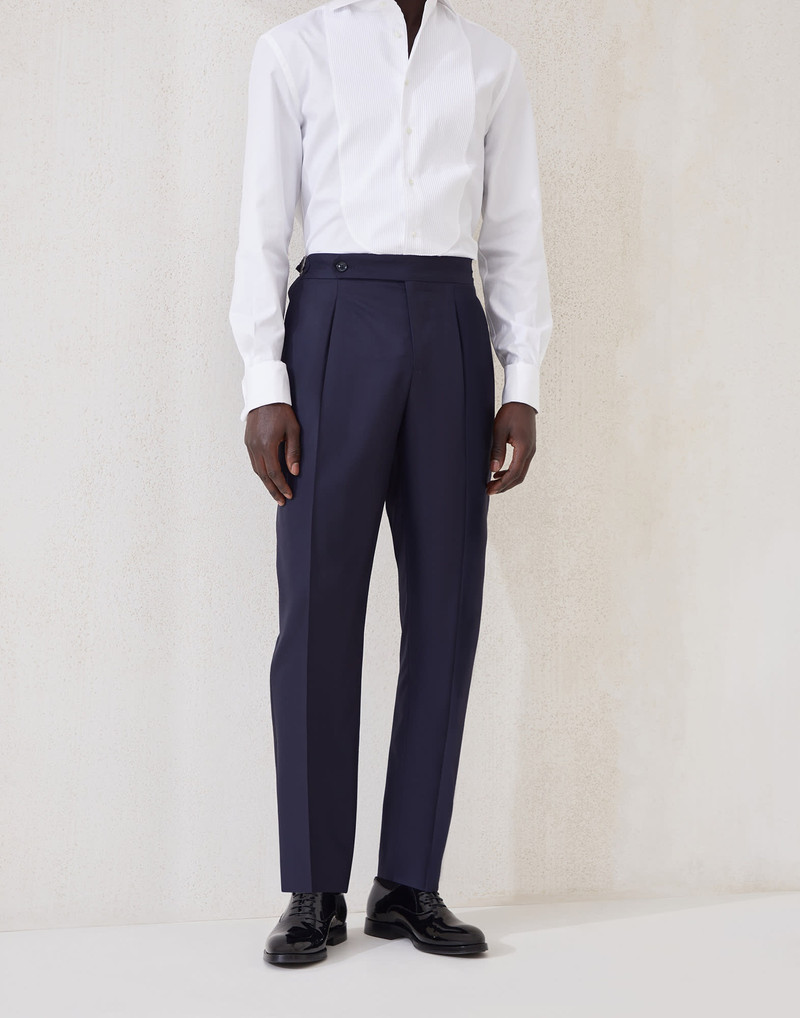 Lightweight virgin wool and silk twill tuxedo trousers with pleat and waist tabs - 1