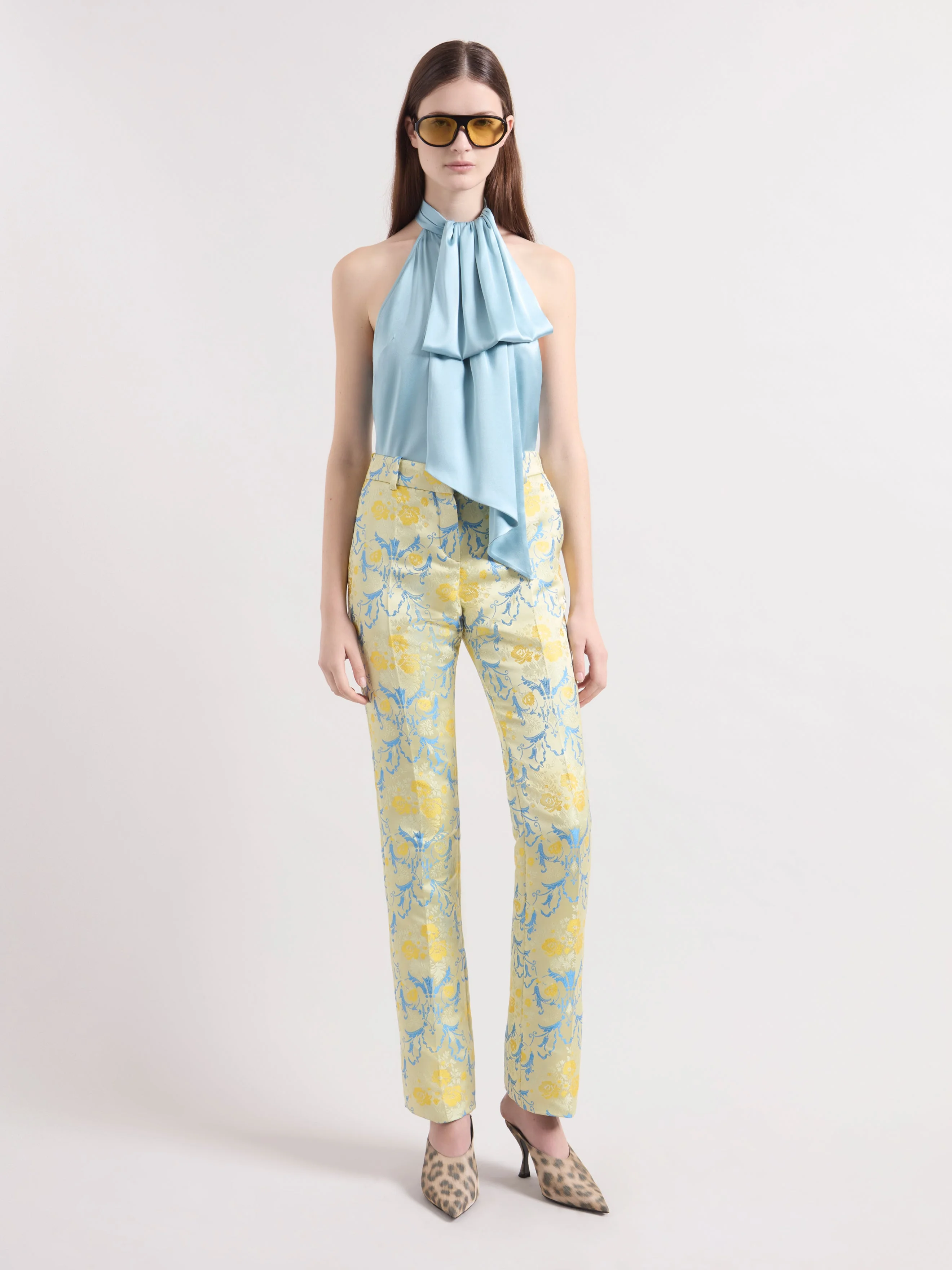 Ice Blue Halterneck Satin Top - 1