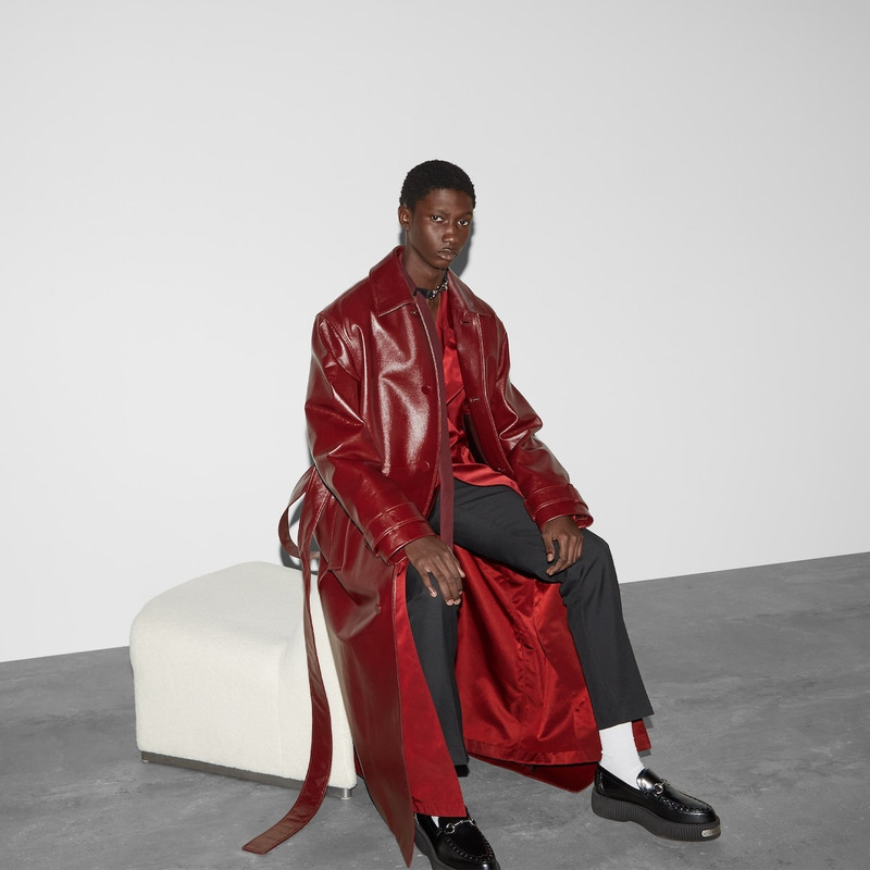 Shiny leather trench coat 7