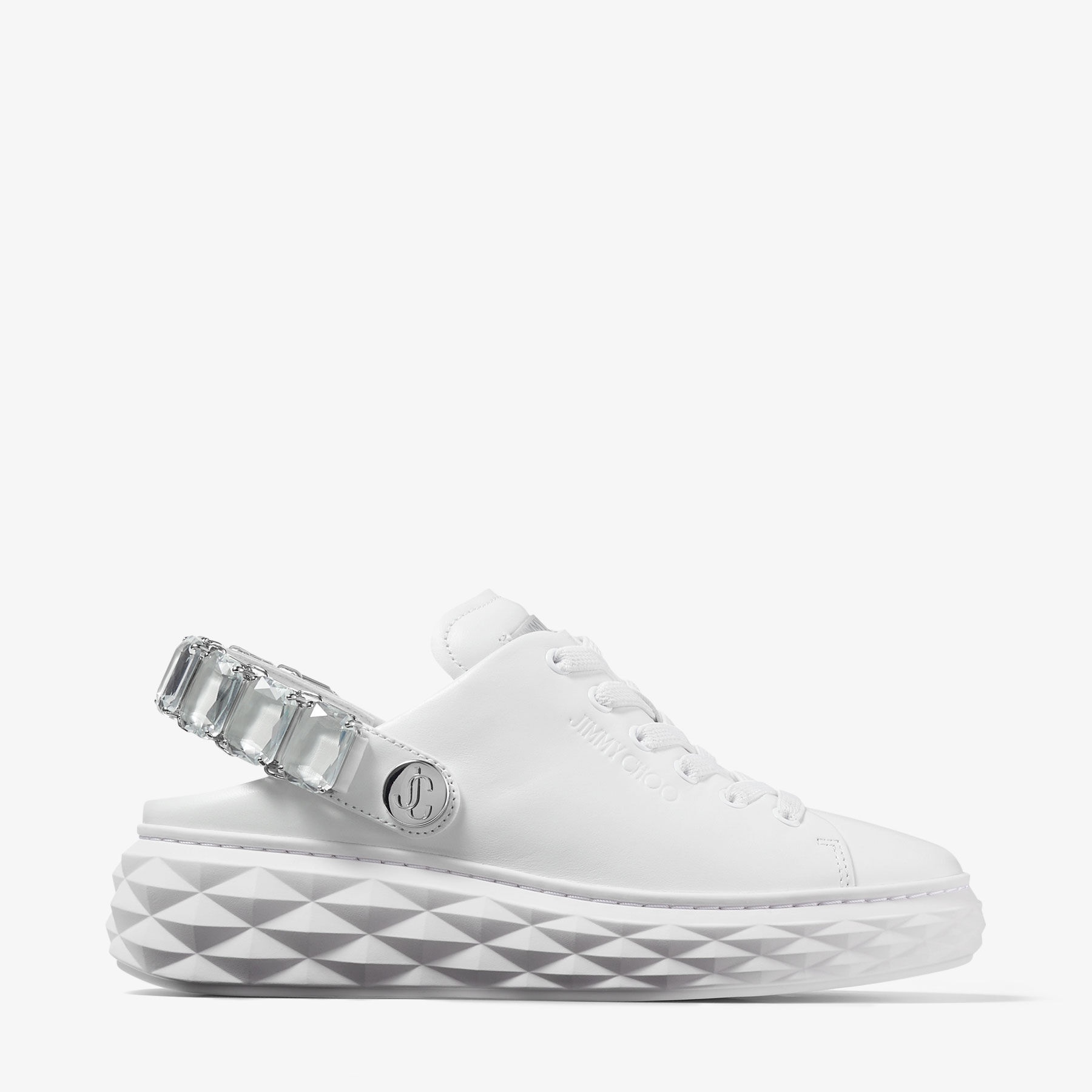 Diamond Maxi Crystal
White Nappa Leather Slipper Trainers with Crystal Strap - 1