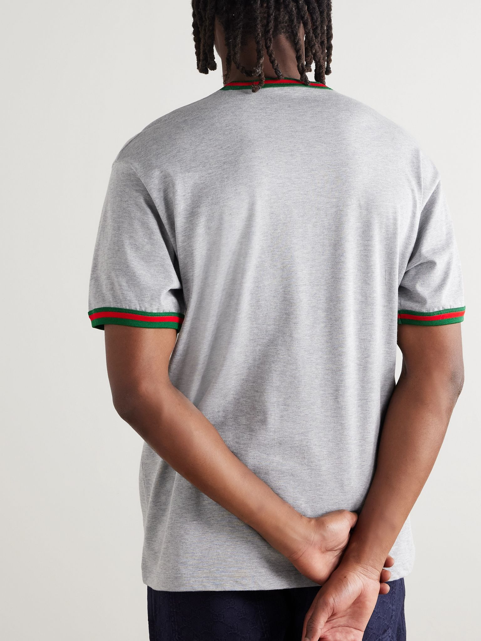 Logo-Embroidered Cotton-Jersey T-Shirt Gray - 4