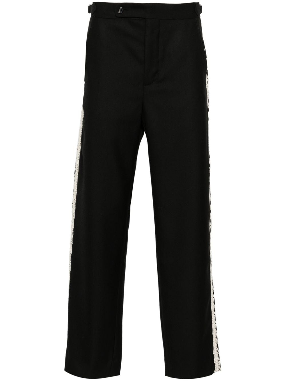 lace-trim wool trousers - 1